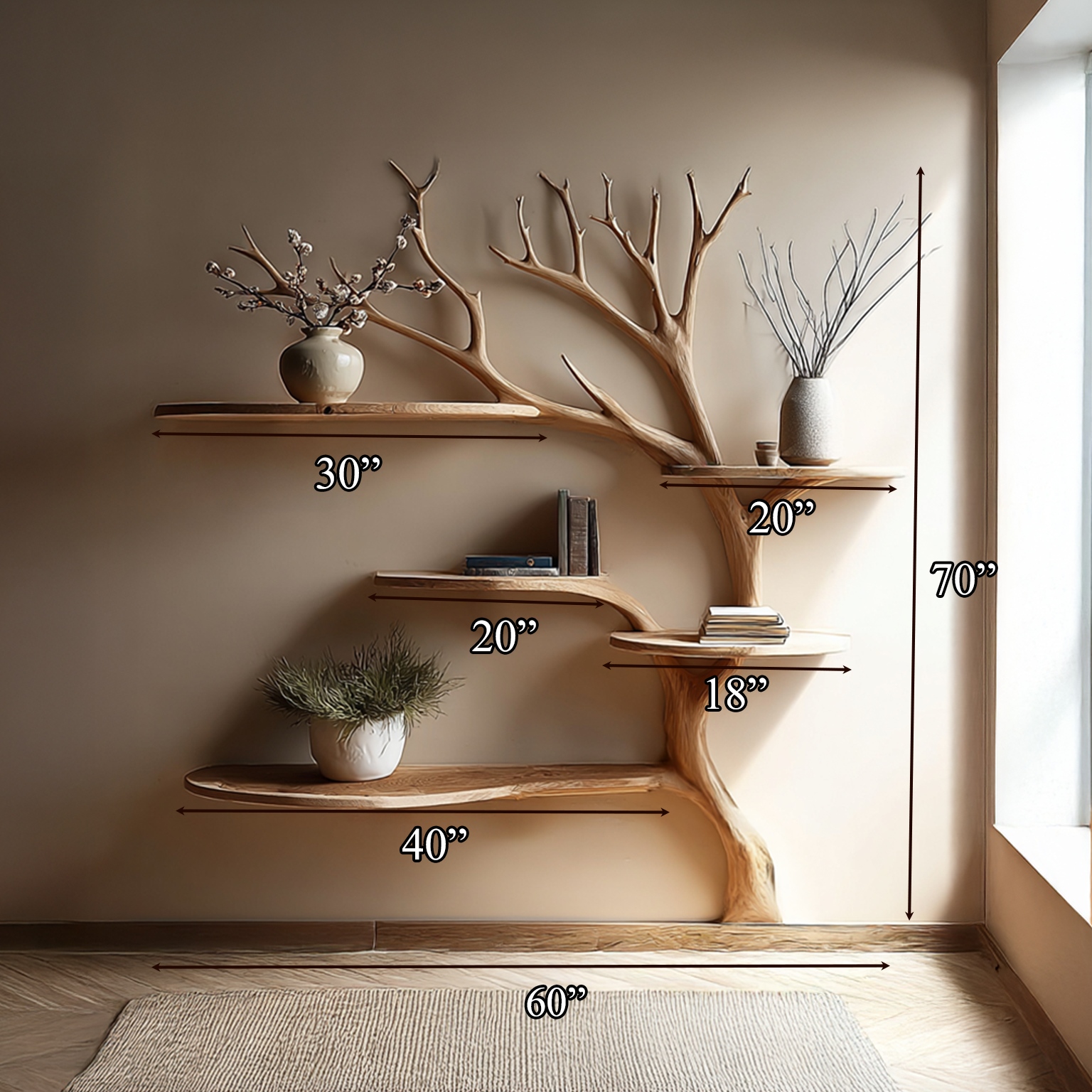 Rustic Tree Bookshelf Wall Living Room SINLSATB200
