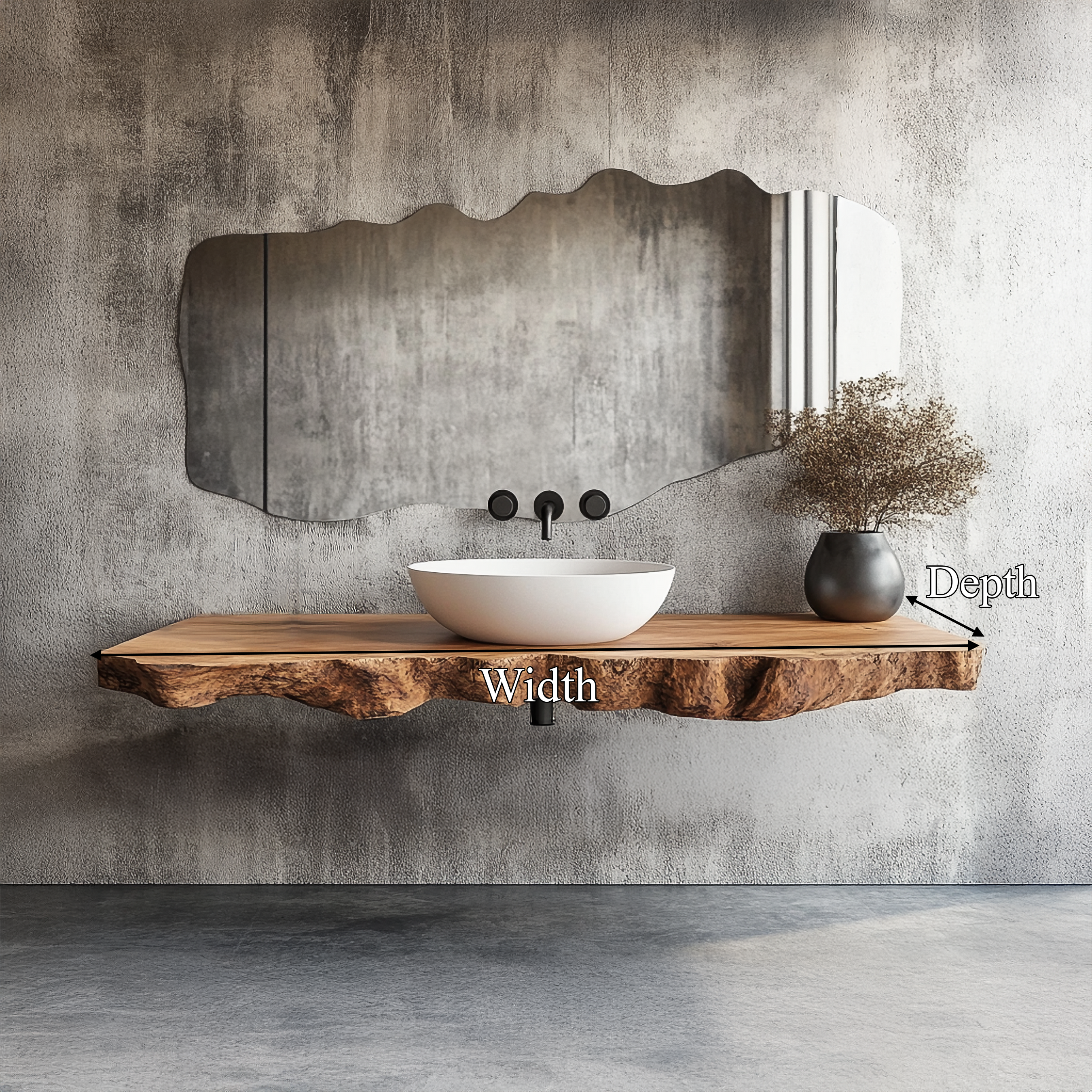 Rustic Bathroom Vanity Shelf Organic Edge Wood Bathroom Furniture SINLSABRV245