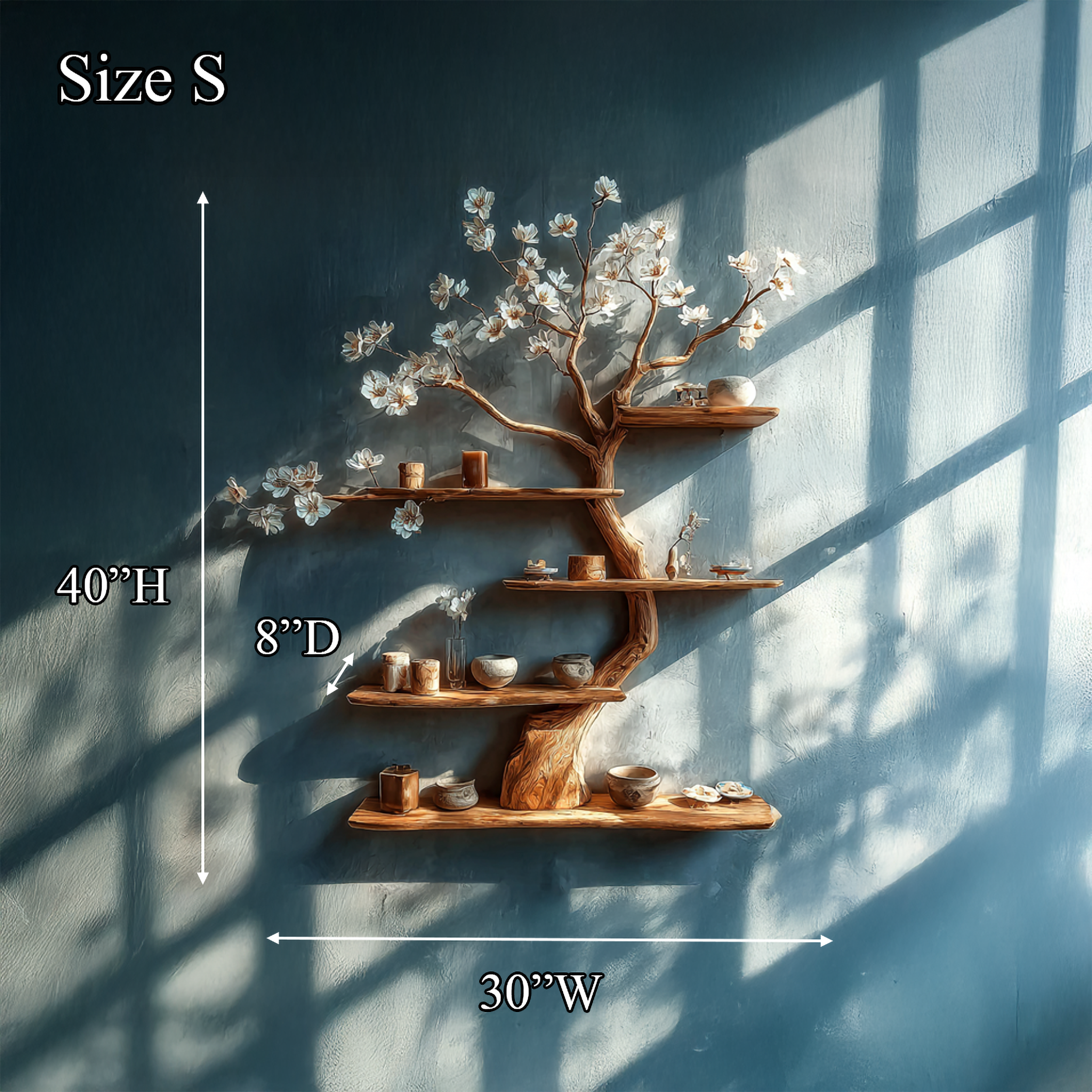Rustic Wooden Tree Shelf Solid Wood Wall Accent Home Decor SINLSATBS077