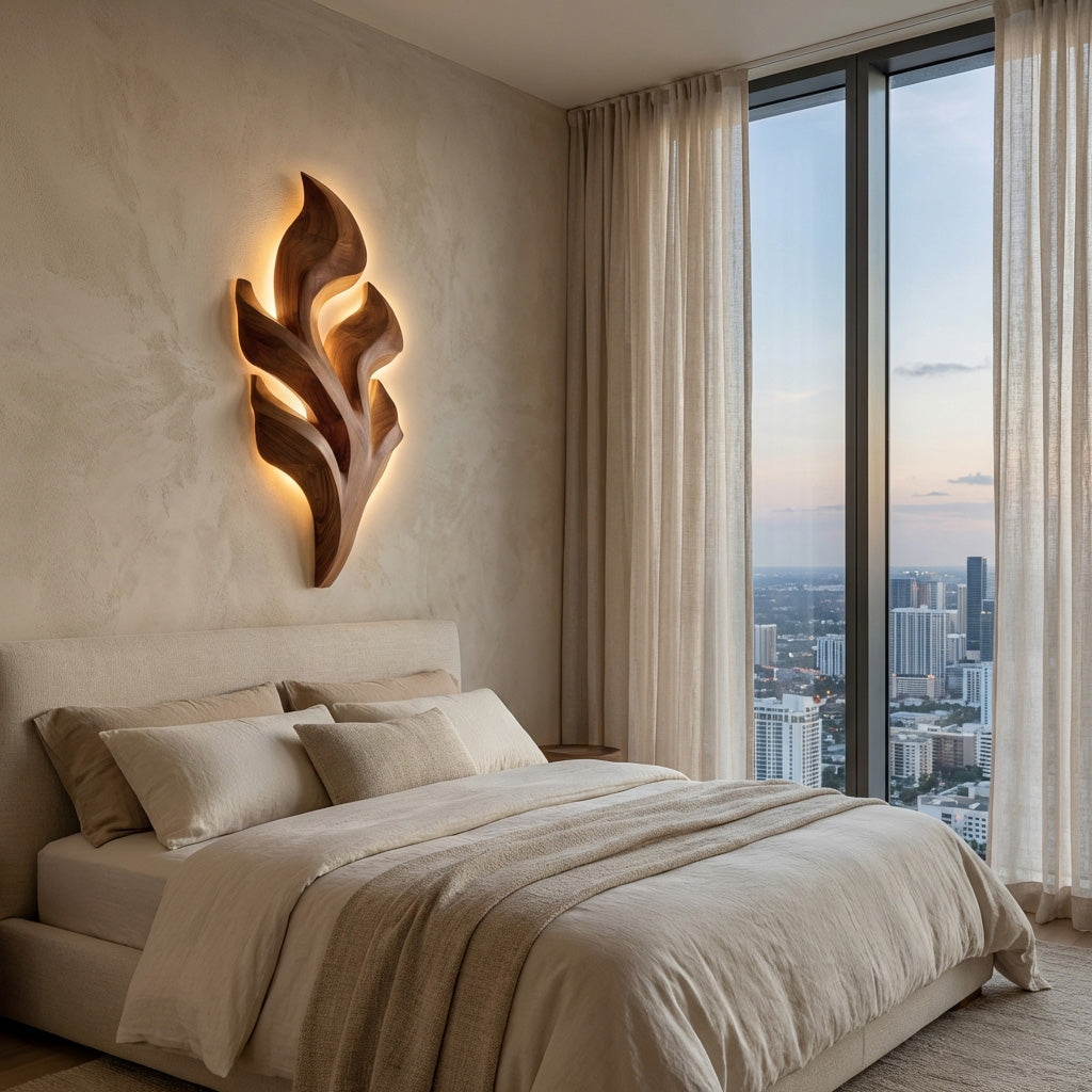 Organic Leaf Wooden Wall Lamp For Bedroom Decor RTTHHNLAM056