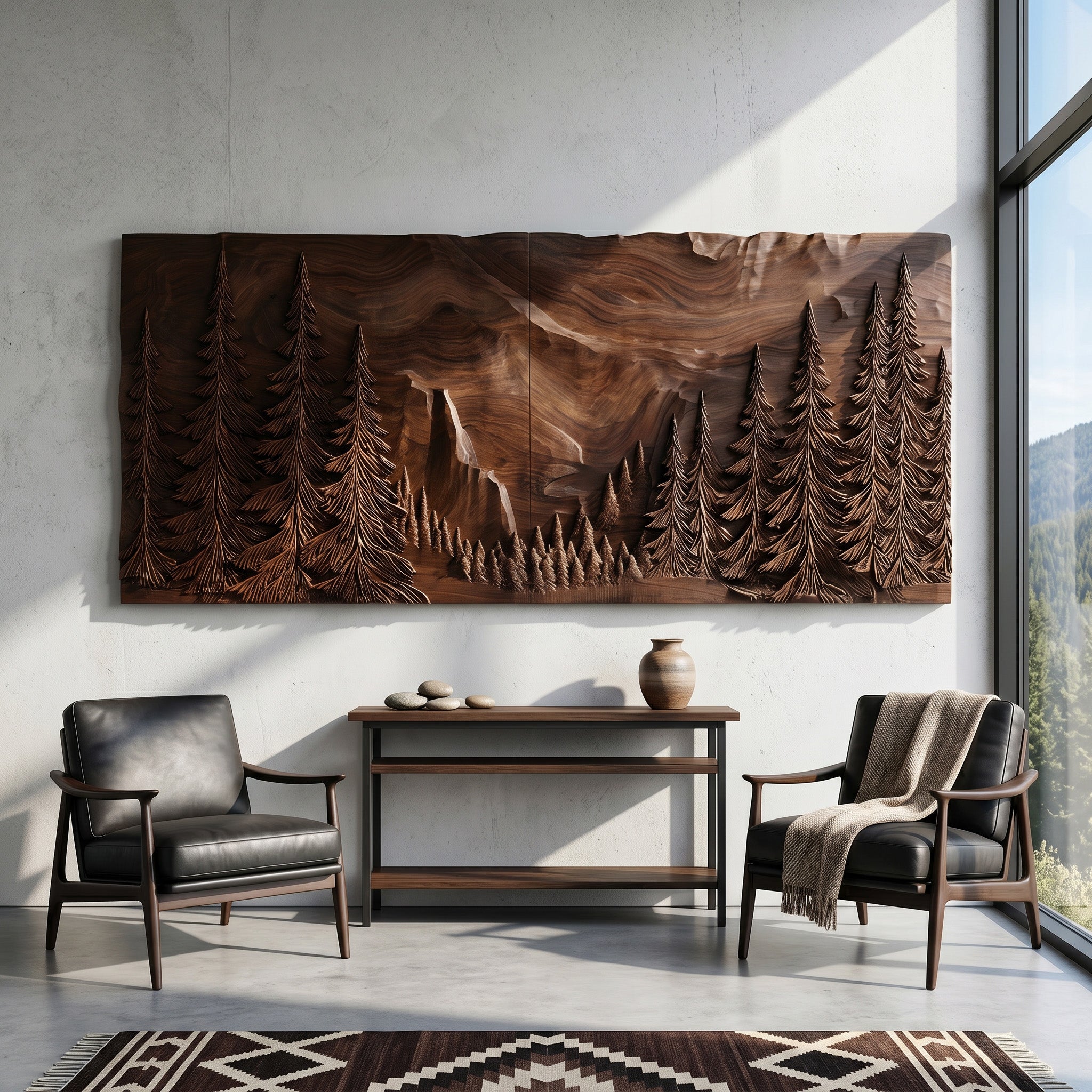 Modern Forest Mountain Wood Wall Art For Living Room RTTHHNWA209