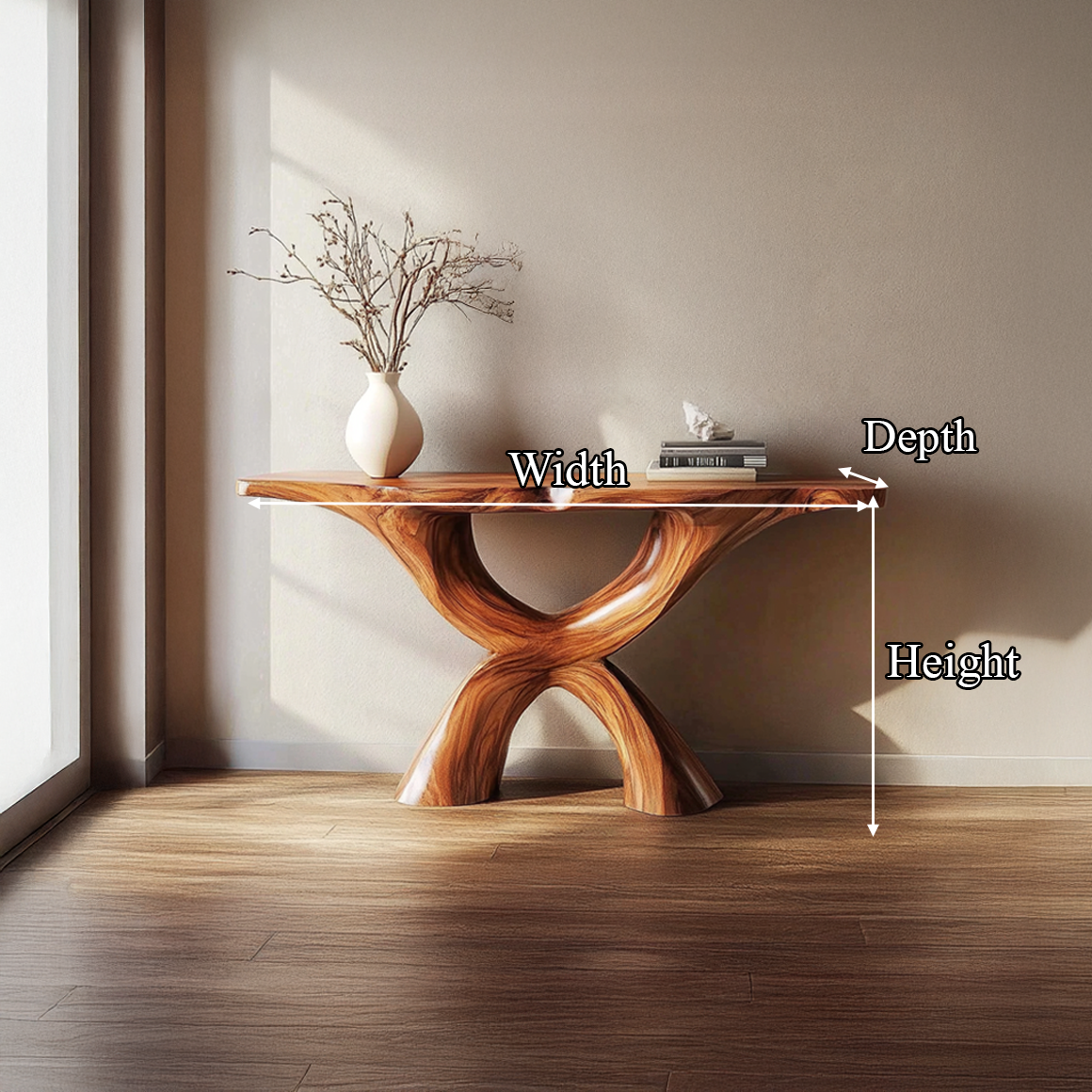 Rustic Console Table Carved X-Base Wood Entryway Living Room SINLSACS322