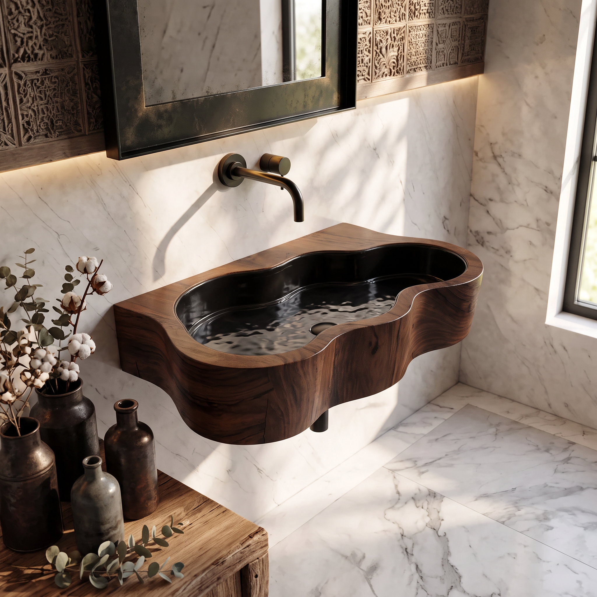 Modern Live Edge Wood Basin For Contemporary Bathroom Interior Design SILDTTRVS025