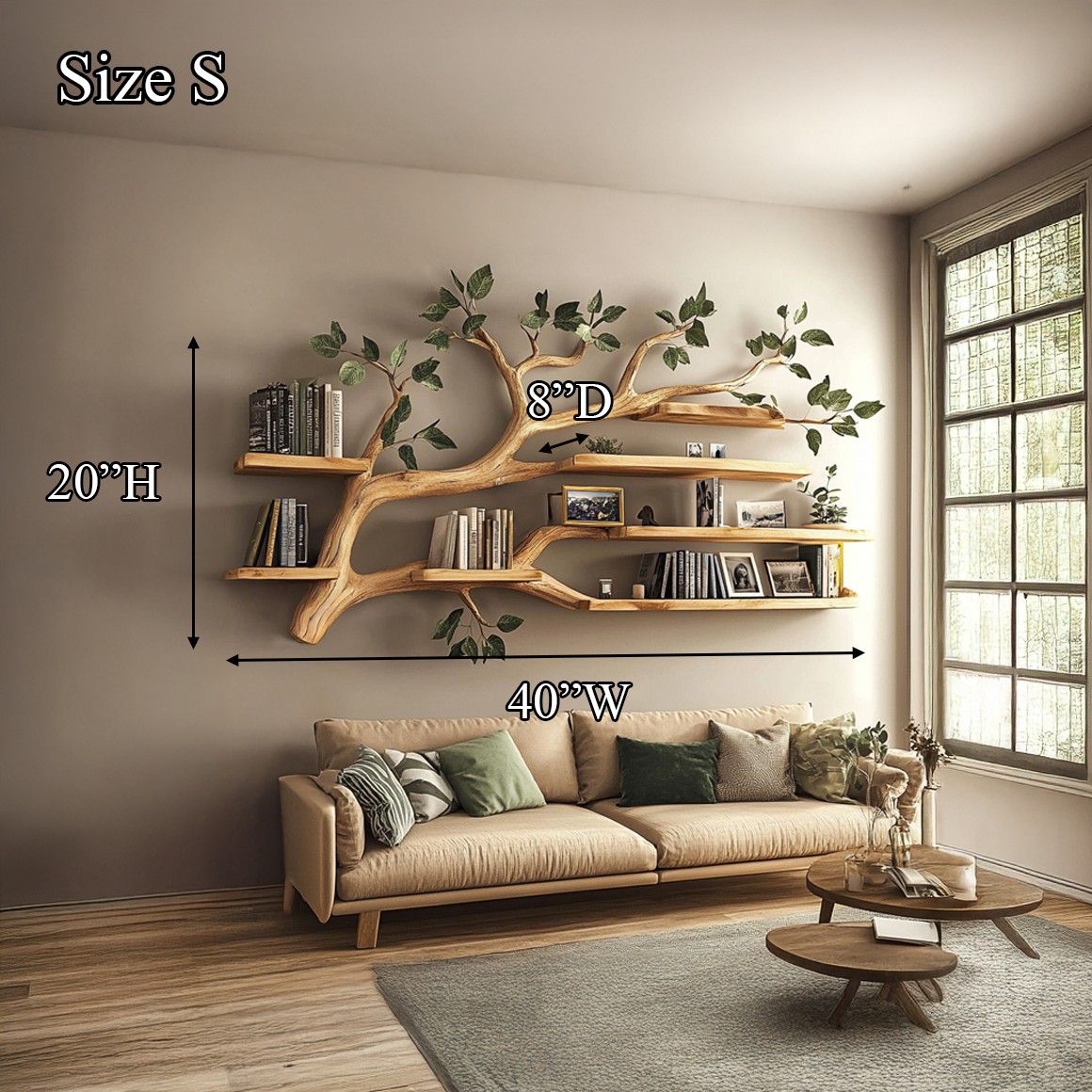 Rustic Tree Wall Shelf Living Room Office Reading Corner SINLSATBS033