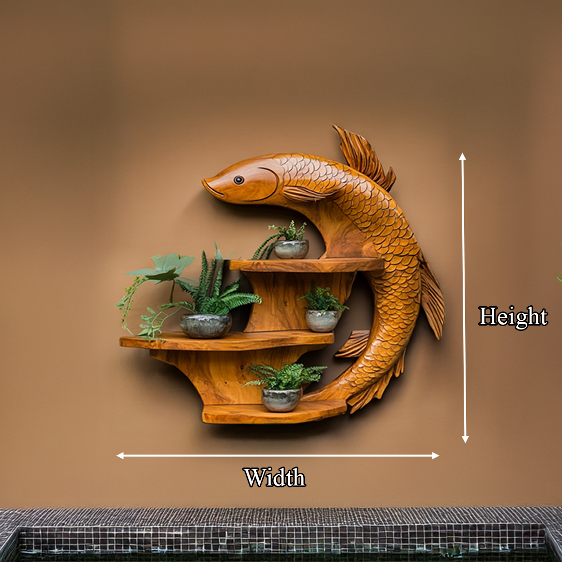 Zen Koi Wall Display Shelf For Living Room And Entryway SINLSAFL282