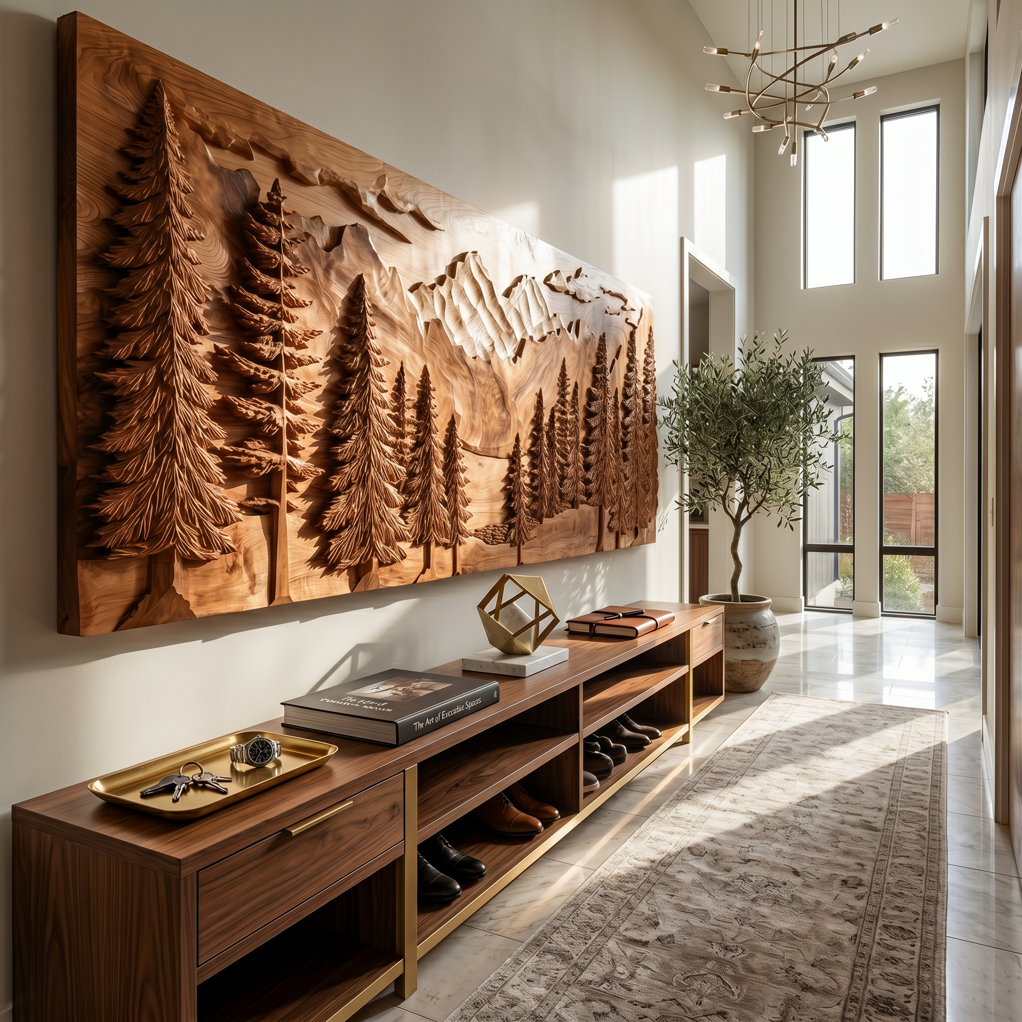 Luxury Carved Pine Forest Wood Wall Art Lodge Interior Decor SILDTTRWA107