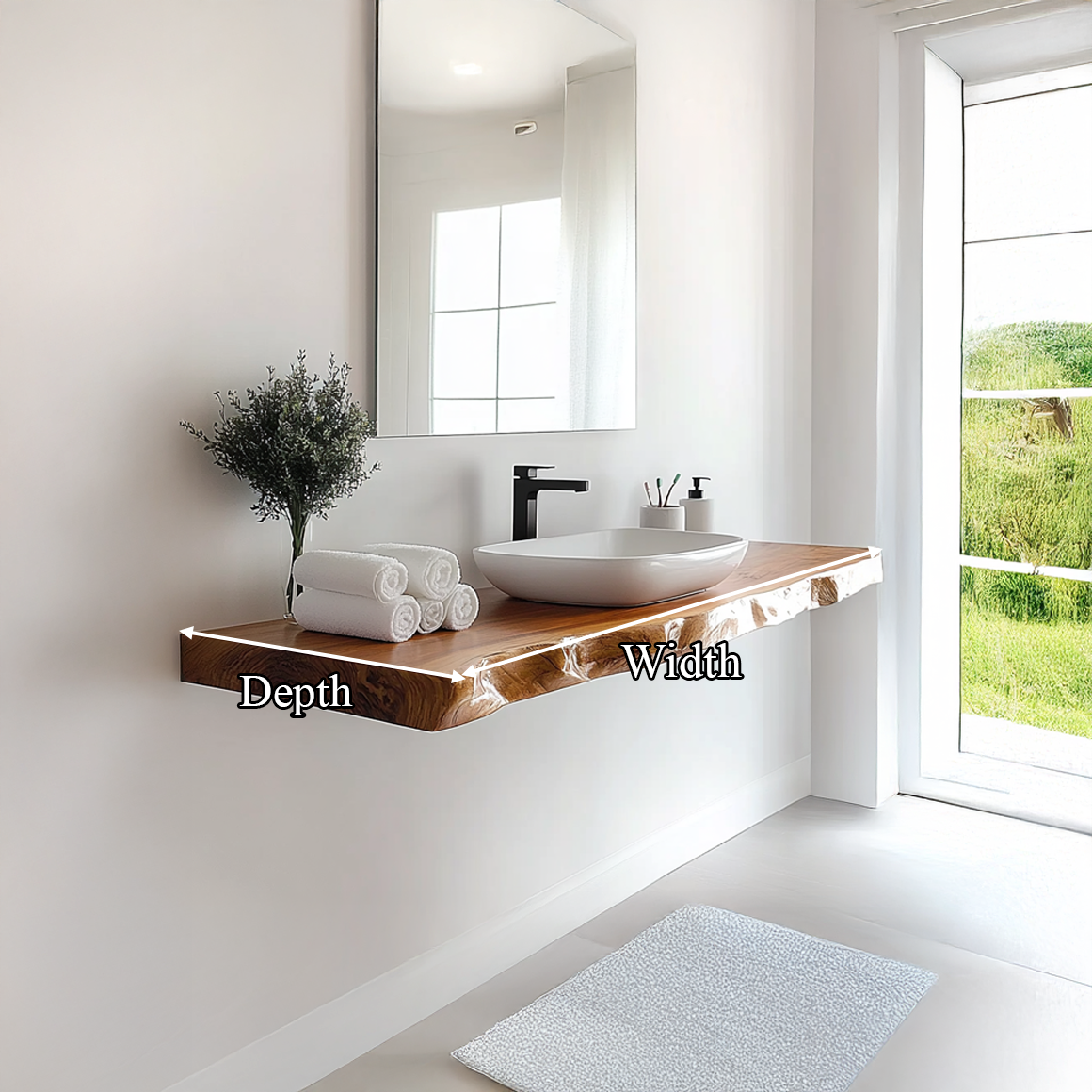 Mid Century Bathroom Vanity Shelf Live Edge Wood Bathroom Display SINLSABRV230
