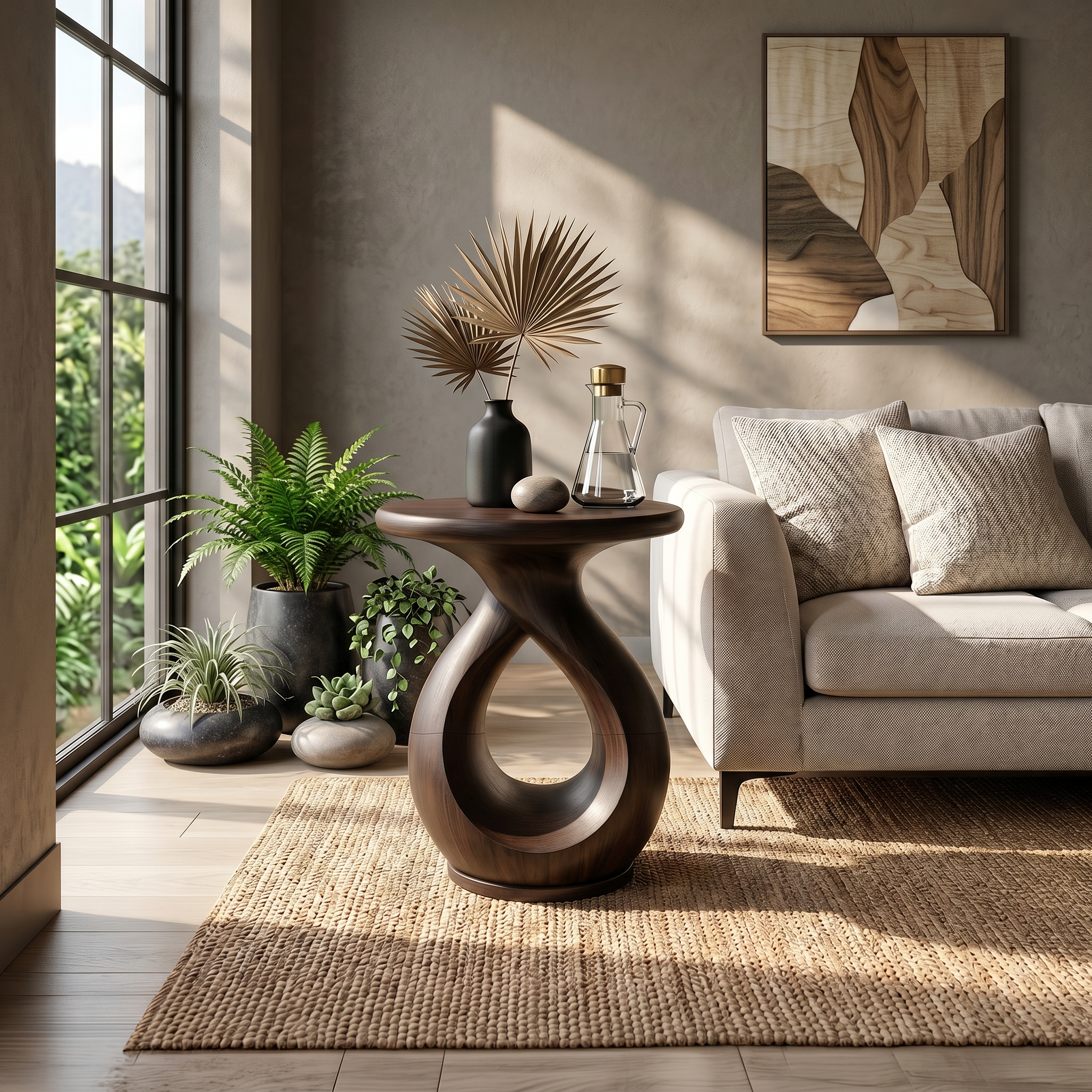 Japandi Twisted Side Table Contemporary Reading Nook SILDTTRSTA032