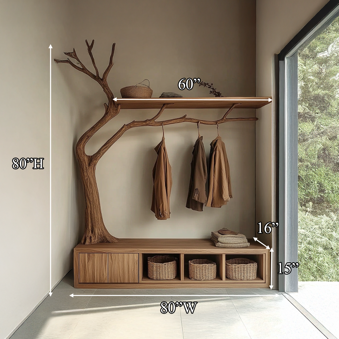 Rustic Wooden Cabinet With Tree Shaped Living And Bedroom SINLSATCR027