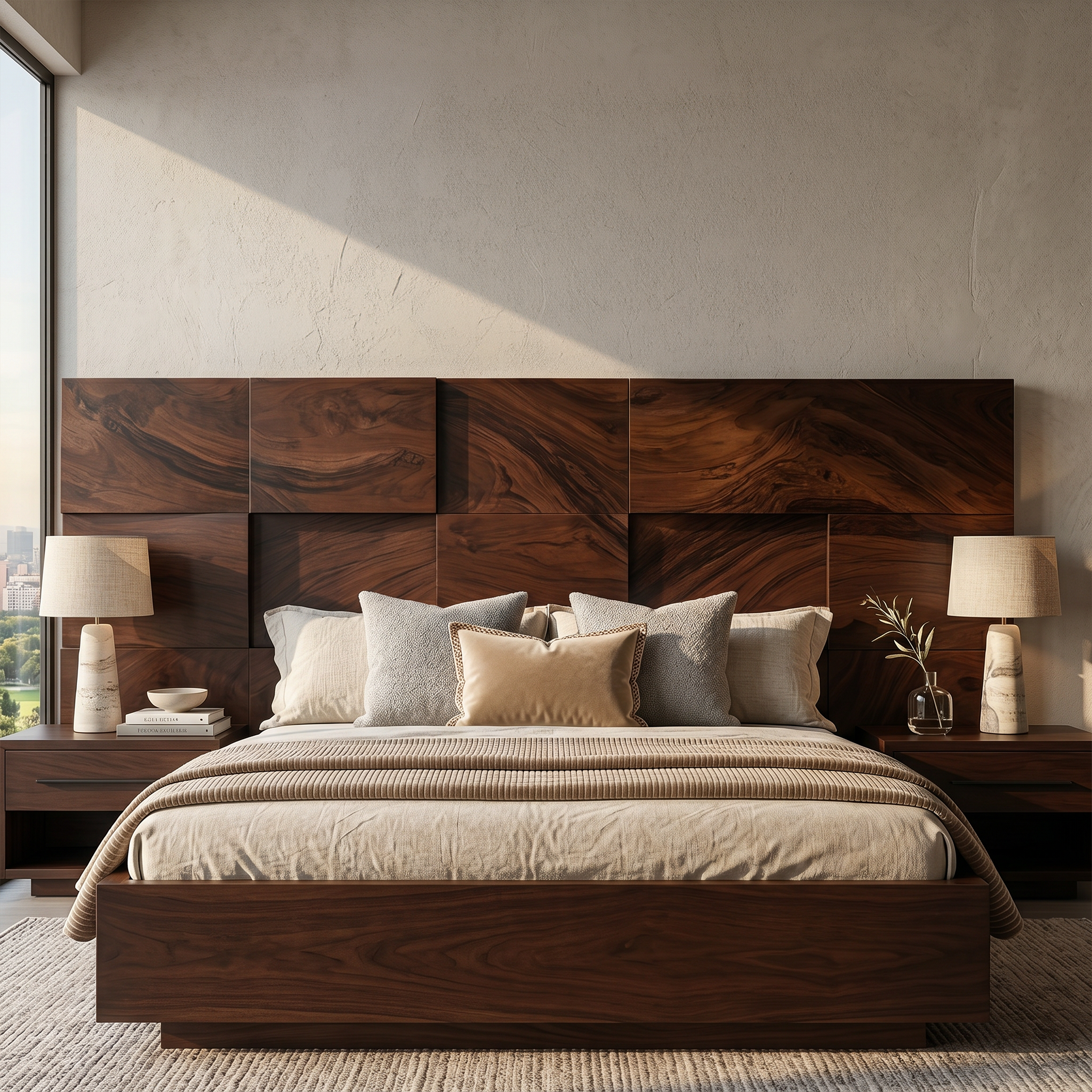 Modern Mosaic Wood Headboard For Neutral Bedroom SILDTTRHB021