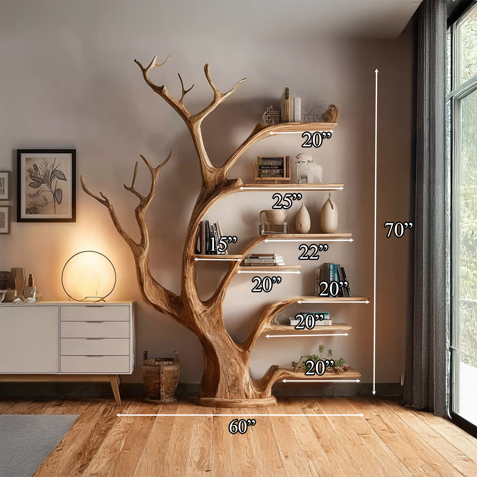 Rustic Tree Bookshelf Living Bedroom SINLSATB209