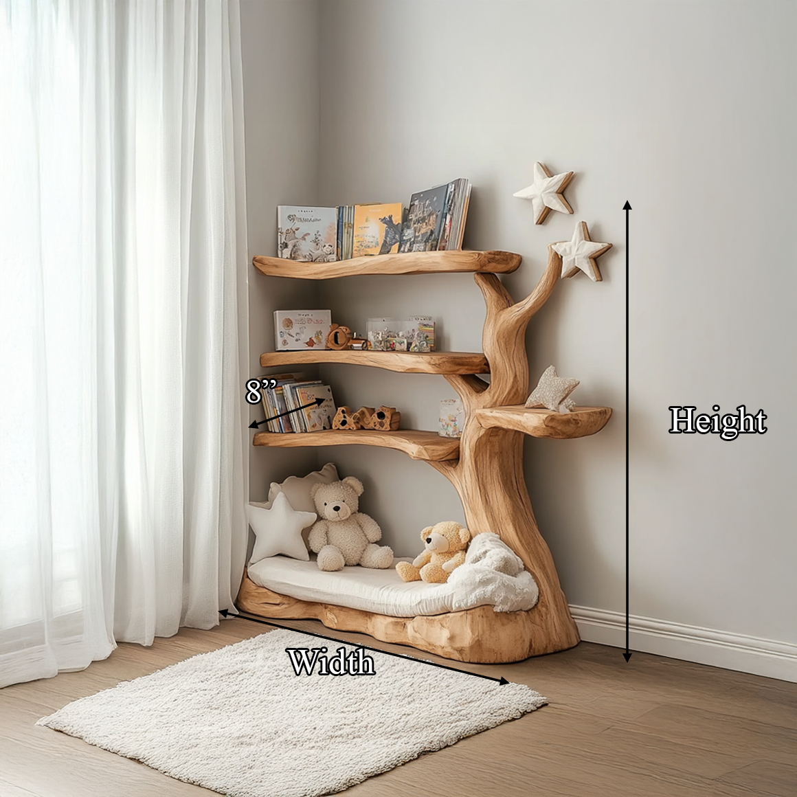Rustic Tree Bookshelf Nursery Cozy Reading Corner SINLSATB319