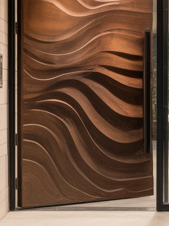 Contemporary Carved Front Door With Wave Pattern For Home Exterior SITHHNDOR026