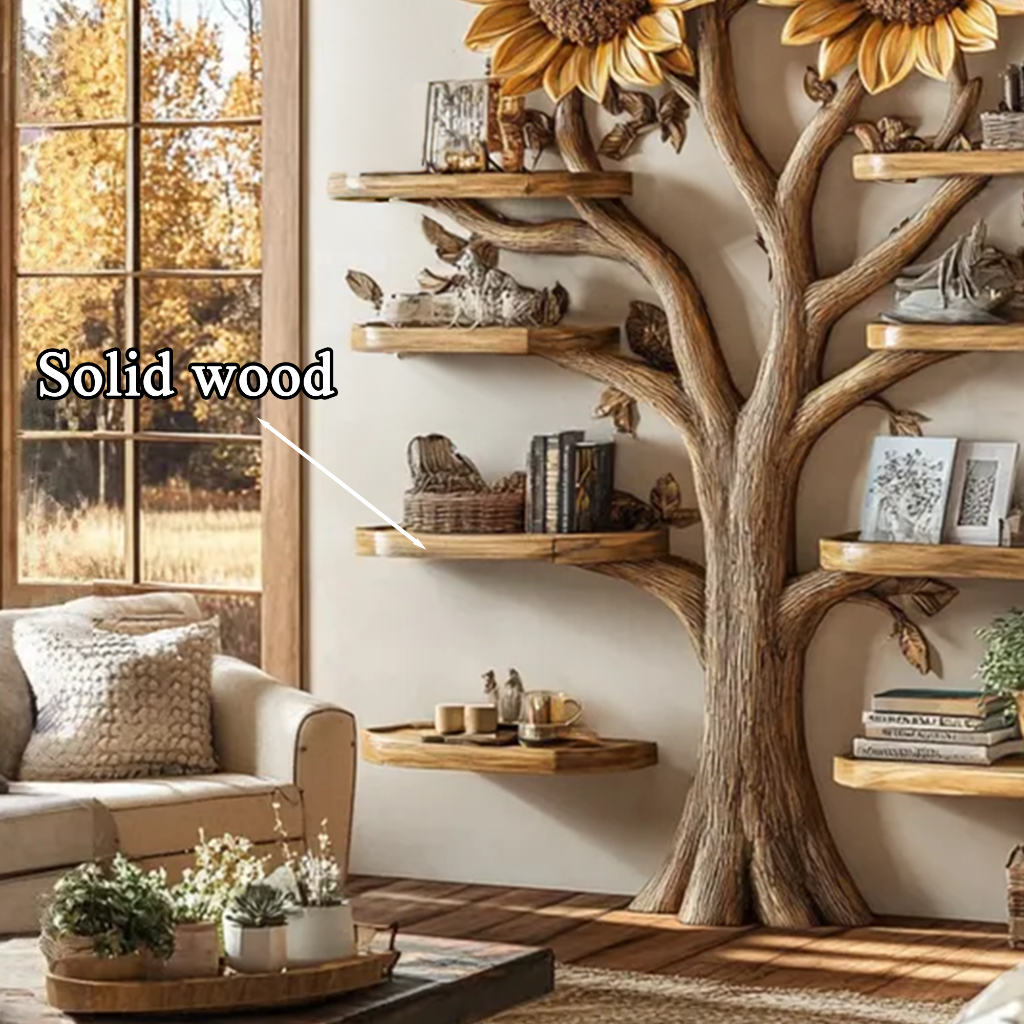 Driftwood Branch Tree Bookshelf Wall Mounted Shelf SINLTB113