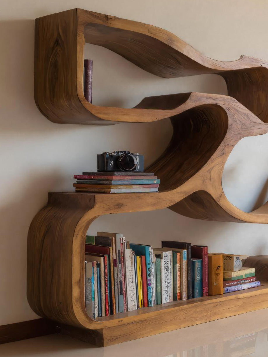 Artistic Bookshelf With Flowing Design For Living Room SITHHNBS032