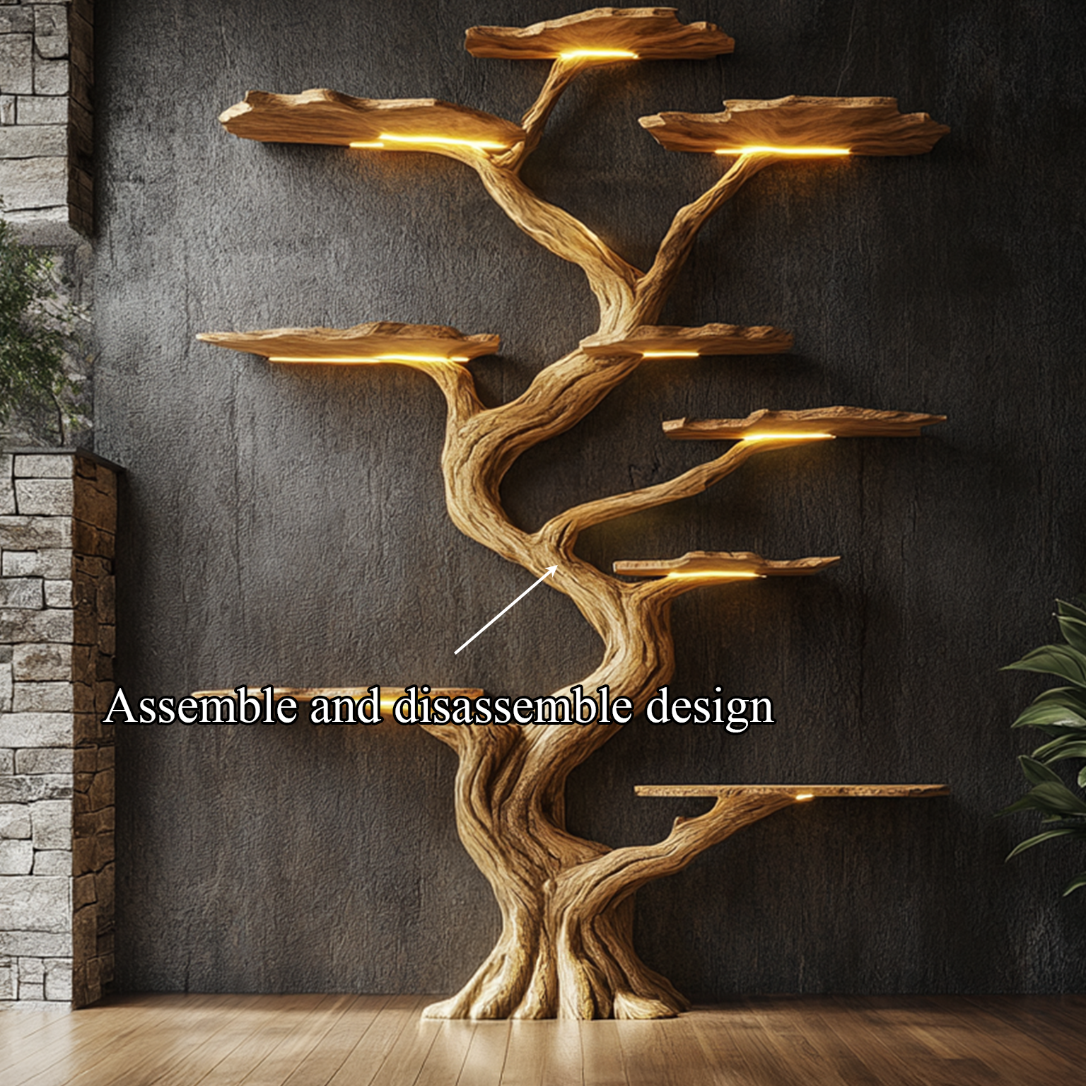 Handmade Tree Bookshelf Wood Rustic Modern Natural Style Decor Gift SINLSATB190