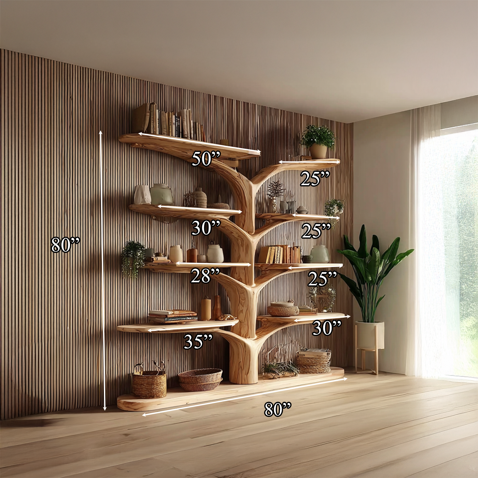 Rustic Tree Wall Bookshelf Living Bedroom SINLSATB225