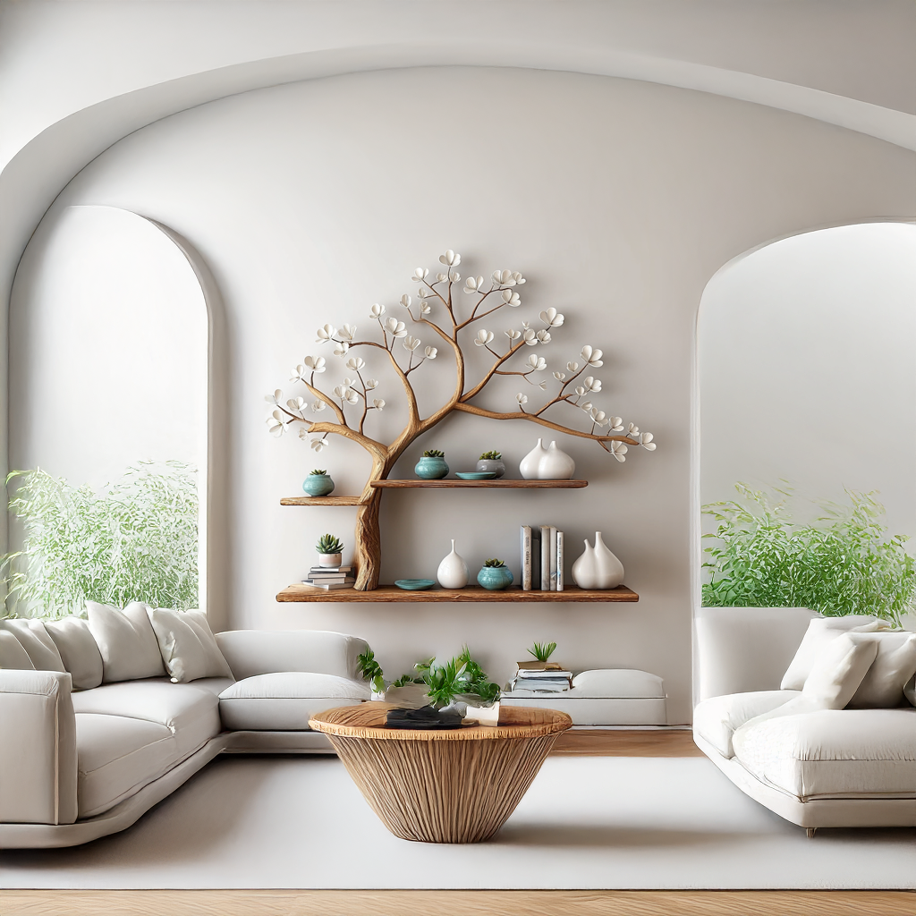 Rustic Tree Shelf Wall Living Room SINLSATBS024