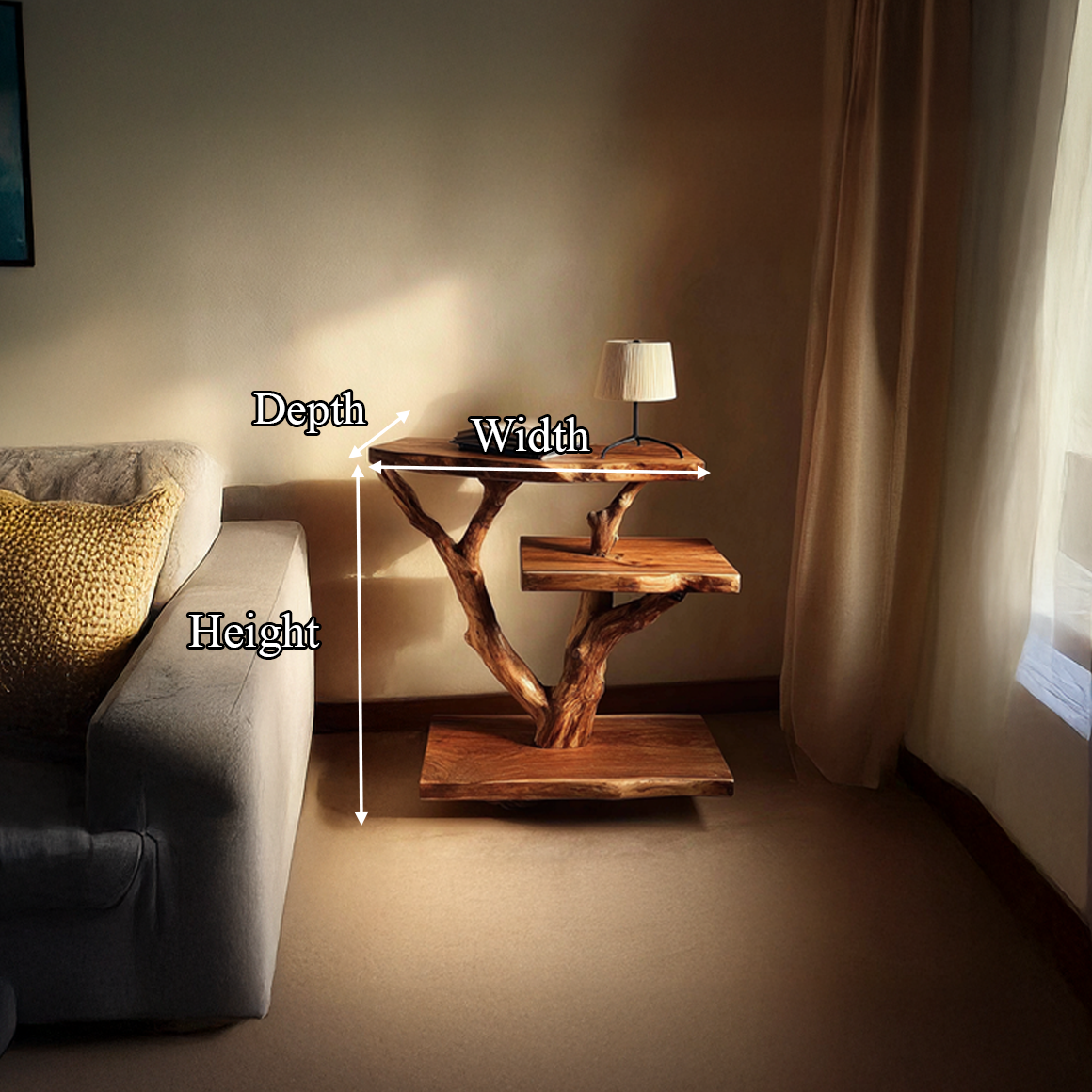 Rustic Tree Bedside Table Bedroom Living Room SINLSABT079
