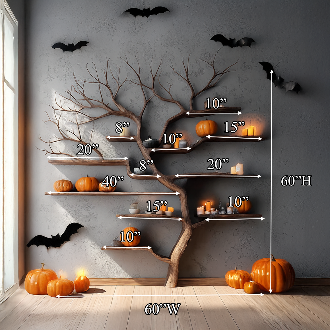 Rustic Tree Branch Bookshelf Living Wall SINLSAHW001