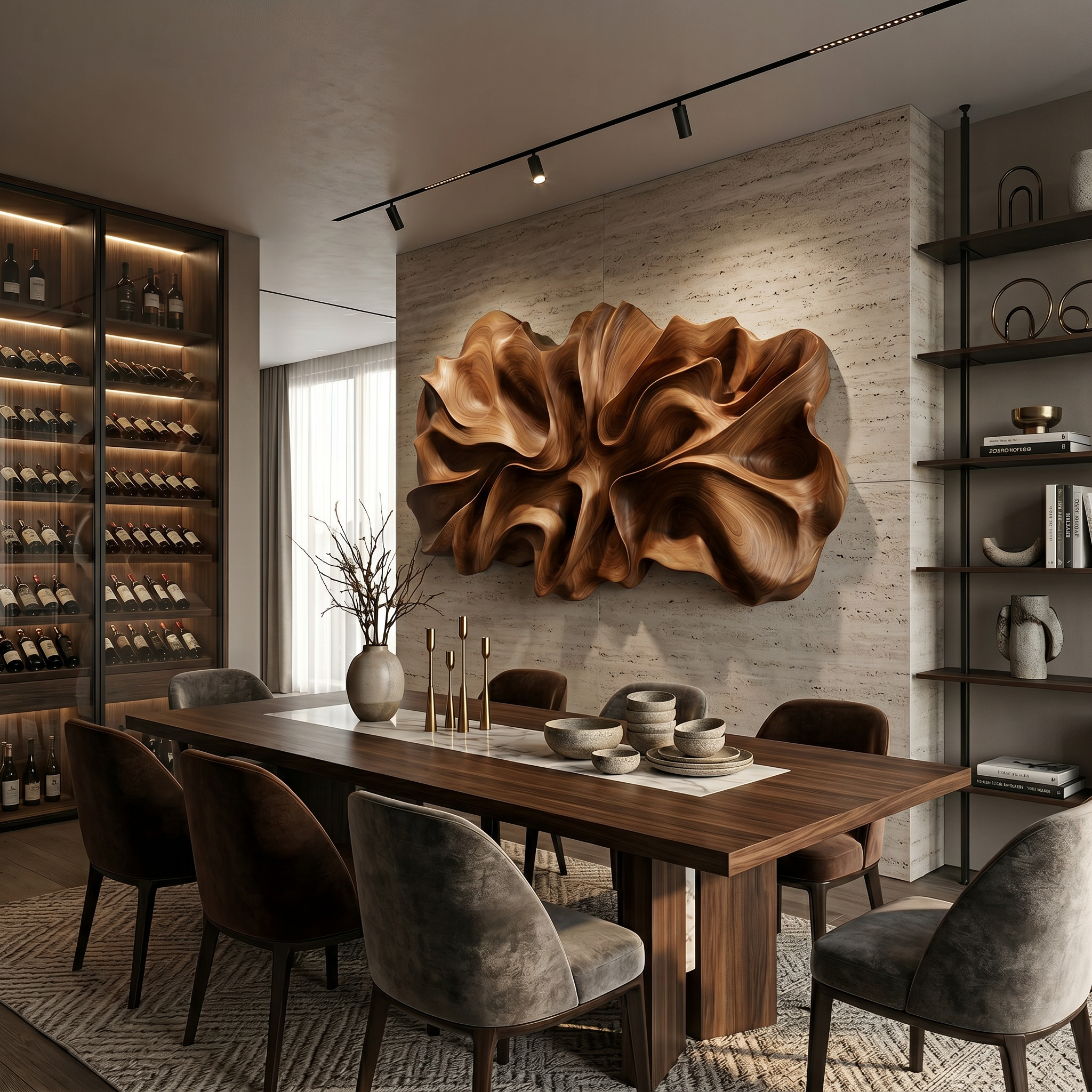 Luxury Abstract Floral Wood Wall Art Resort Reception Interior Design SILDTTRWA128