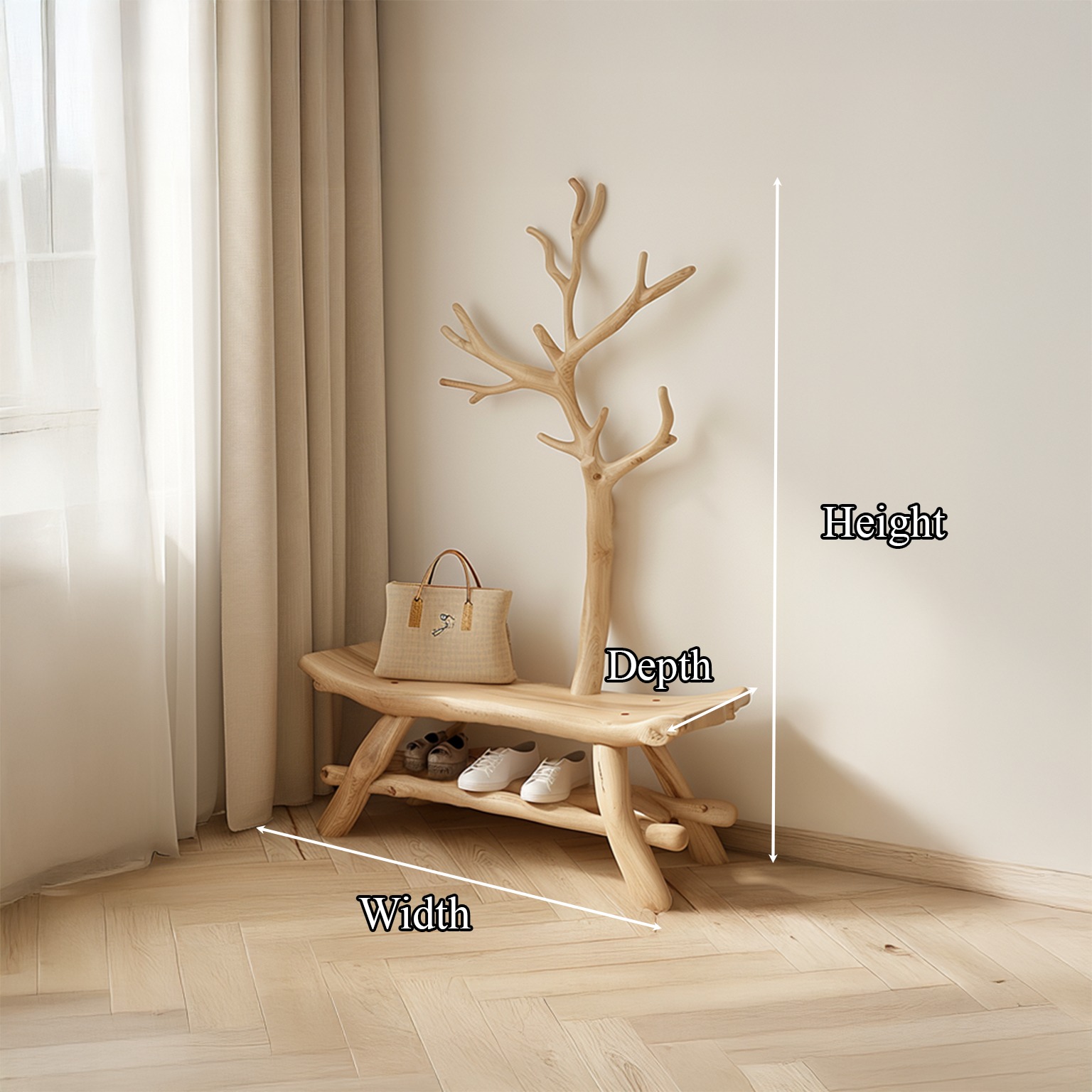 Rustic Tree Coat Rack Shoe Organizer Living Room SINLSATCR017