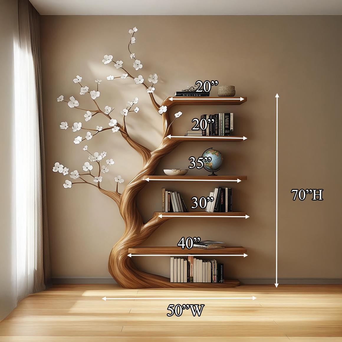 Rustic Tree Bookshelf Living Room Flower Design SINLSATB315