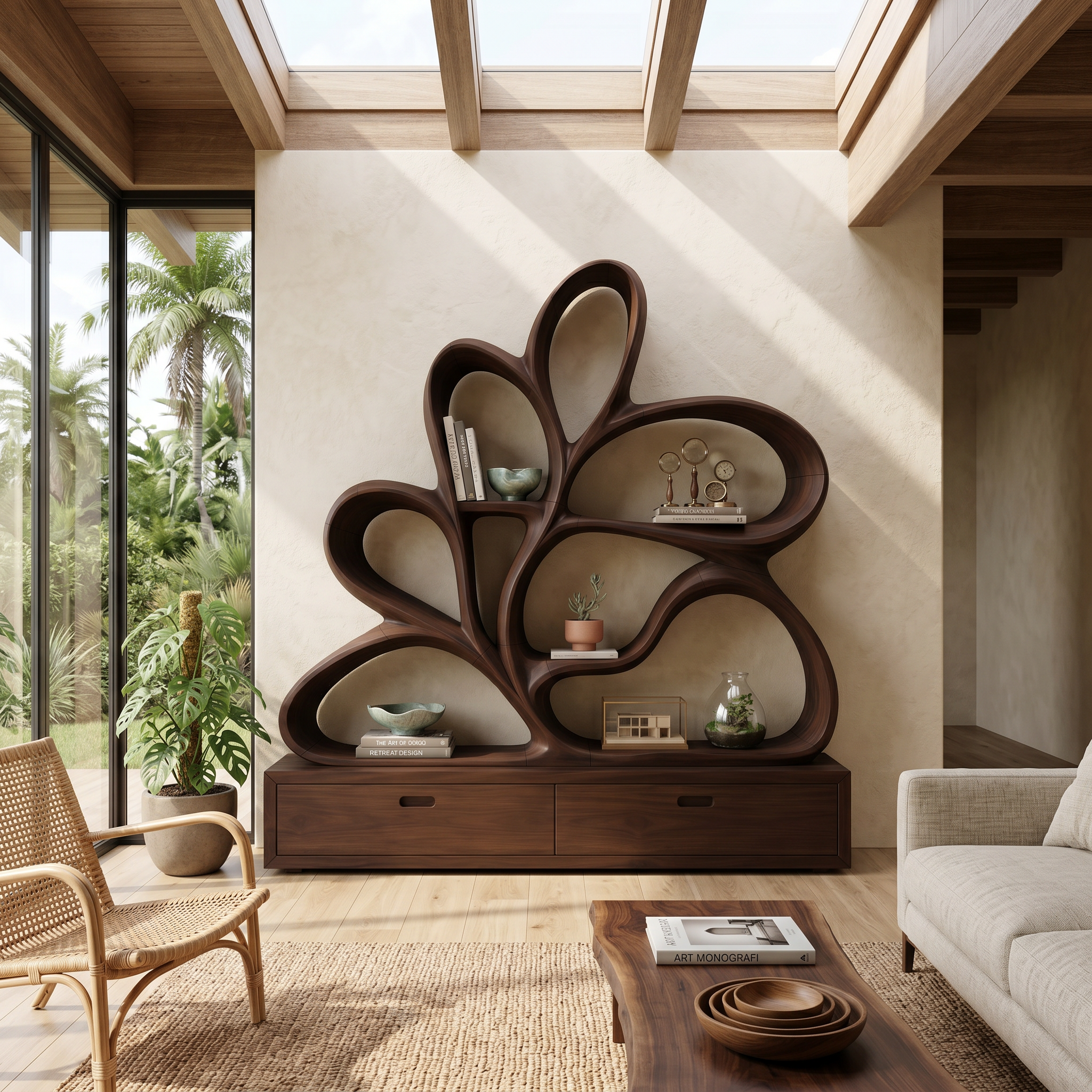 Organic Curved Bookcase For Modern Living Room SILDTTNBS041