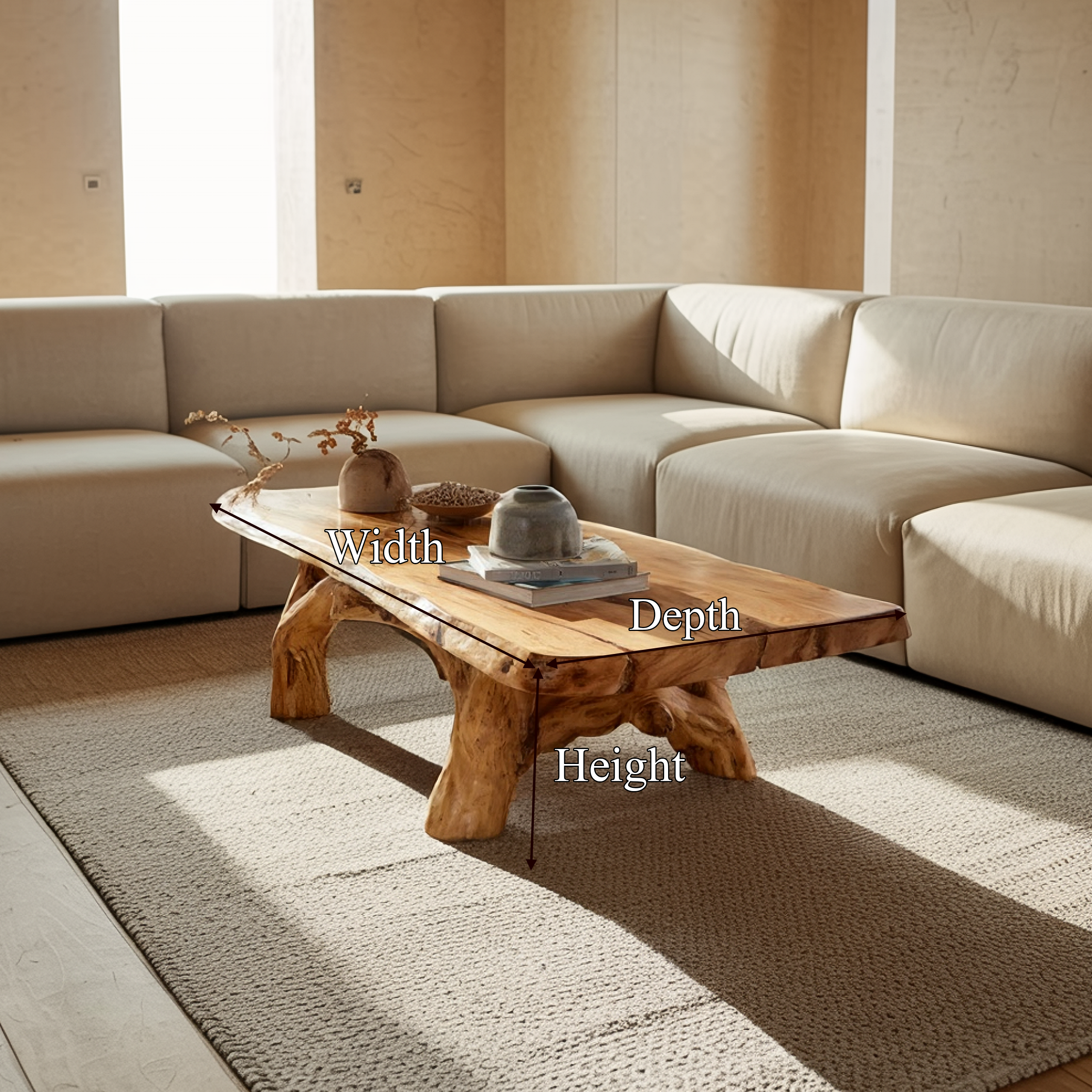 Organic Rustic Solid Wood Coffee Table Earthy Living Room Interior SINLSACF288