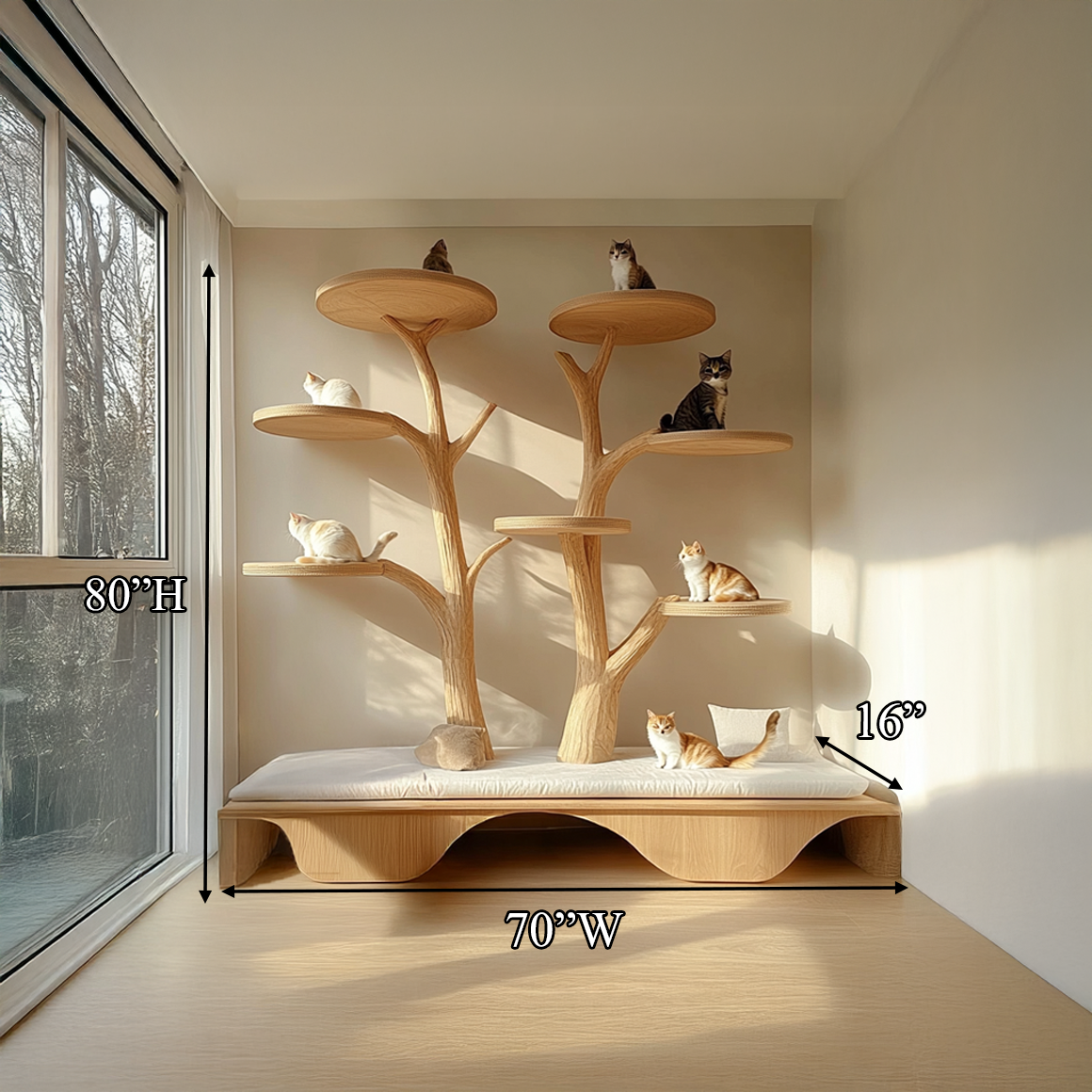 Rustic Cat Tree Wall Shelf Bedroom Seating Bench SINLSATT056