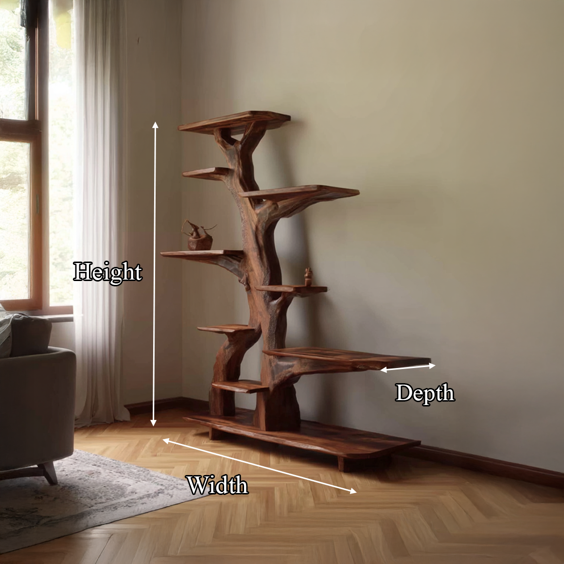 Rustic Free Standing Tree Bookshelf Dining Room Or Living Room SINLSATB450