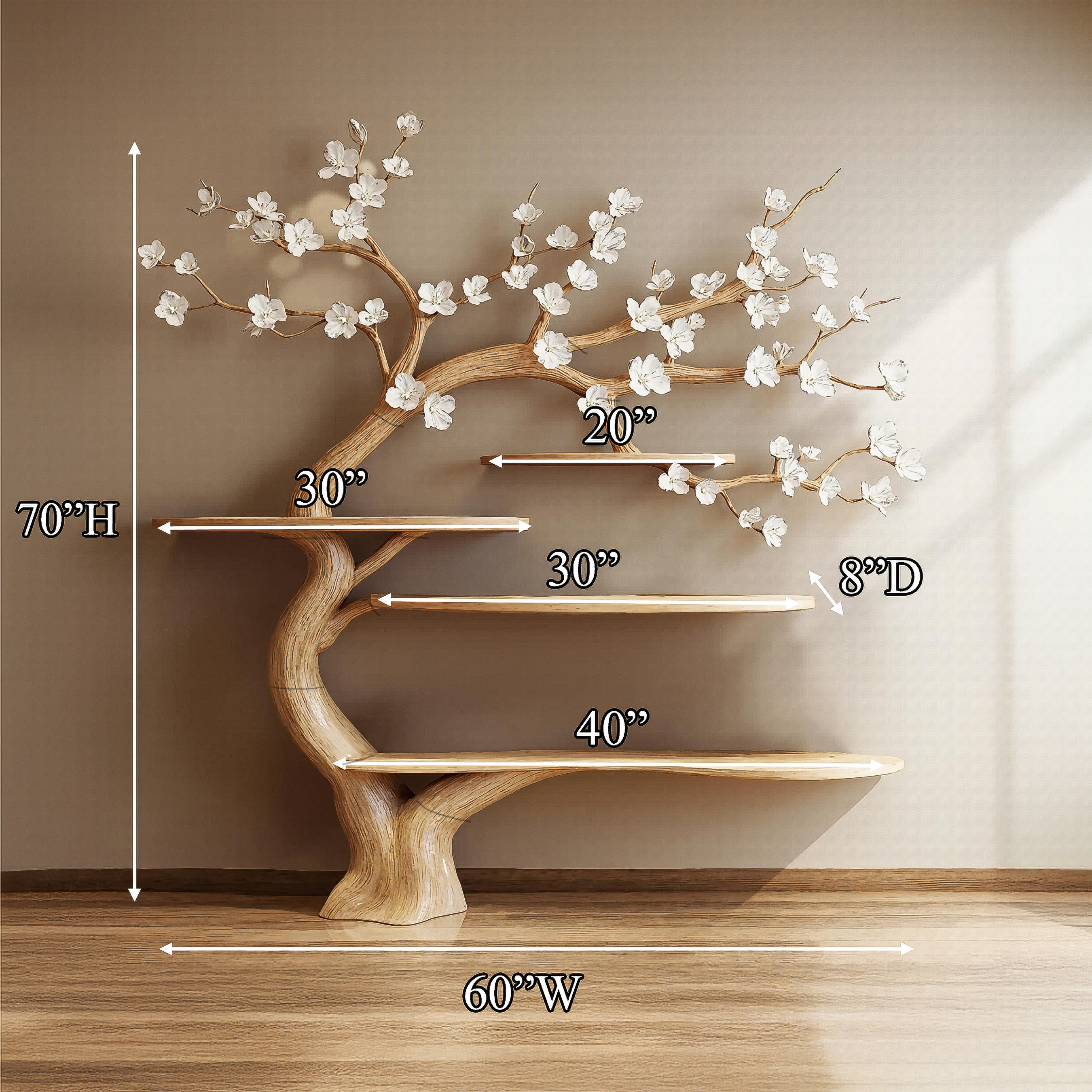 Rustic Organic Tree Bookshelf Living Room Interior Decorative Display SINLSATB586