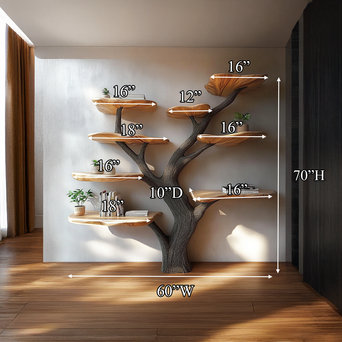 Rustic Mushroom Tree Bookshelf Bedroom Study Room Wall Display SINLSATB455