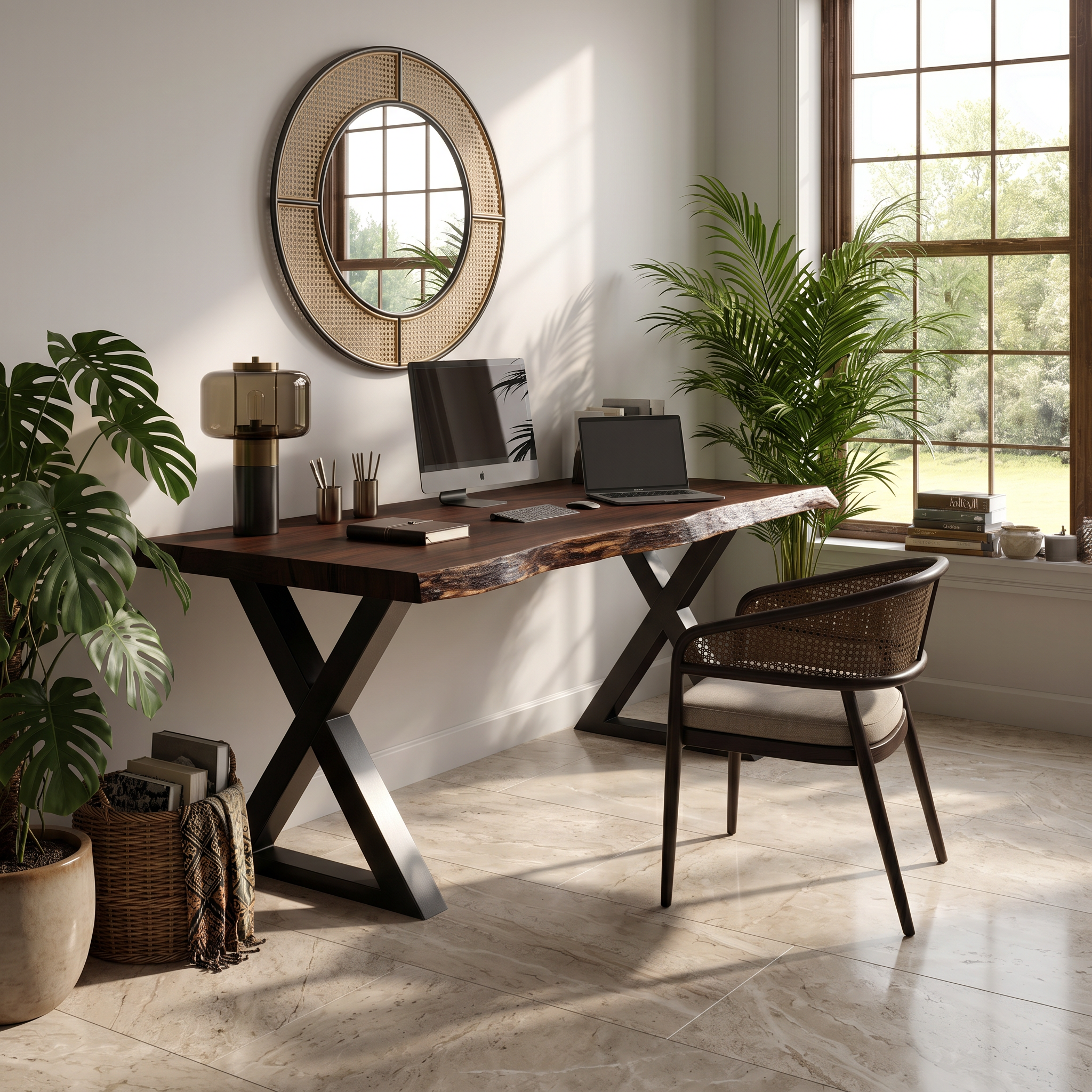 Tropical Computer Desk With Live Edge Top For Home Office SILDTTRDE014