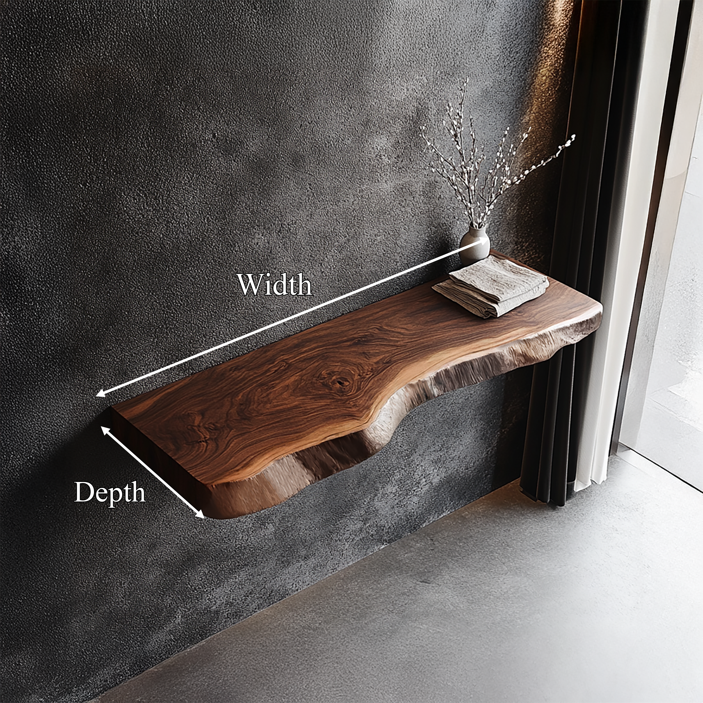 Rustic Live Edge Floating Shelf Solid Wood Living Room Interior Wall Mounted SINLSAFL417