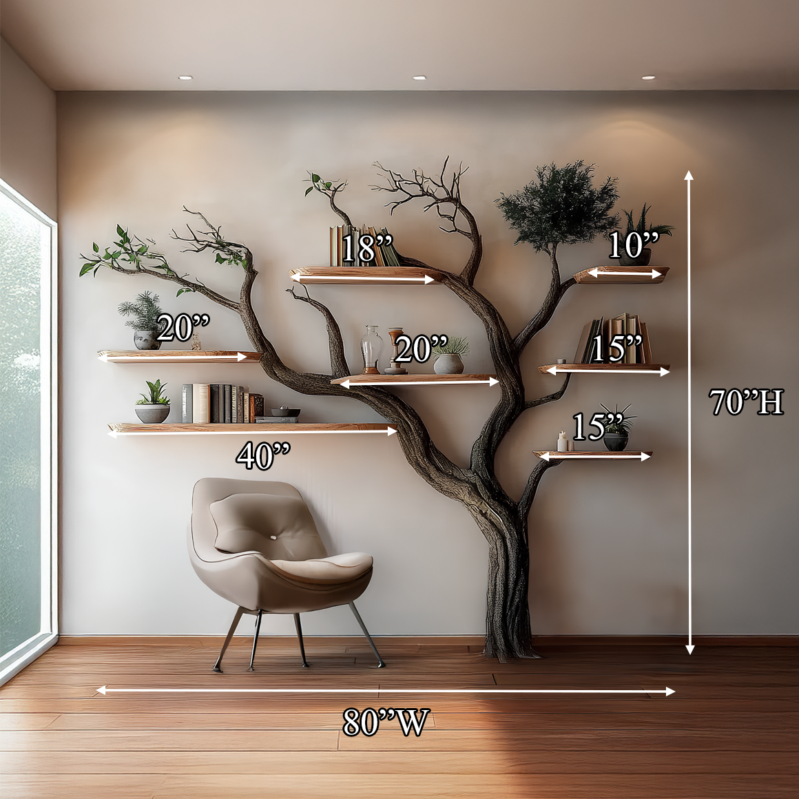 Rustic Tree Bookshelf Living Room Wall Storage SINLSATB306