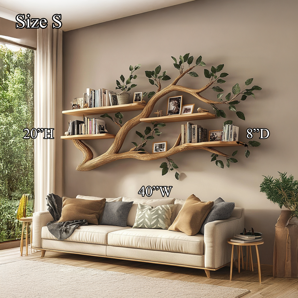 Rustic Wall Mounted Branch Bookshelf Living room SINLSATBS036