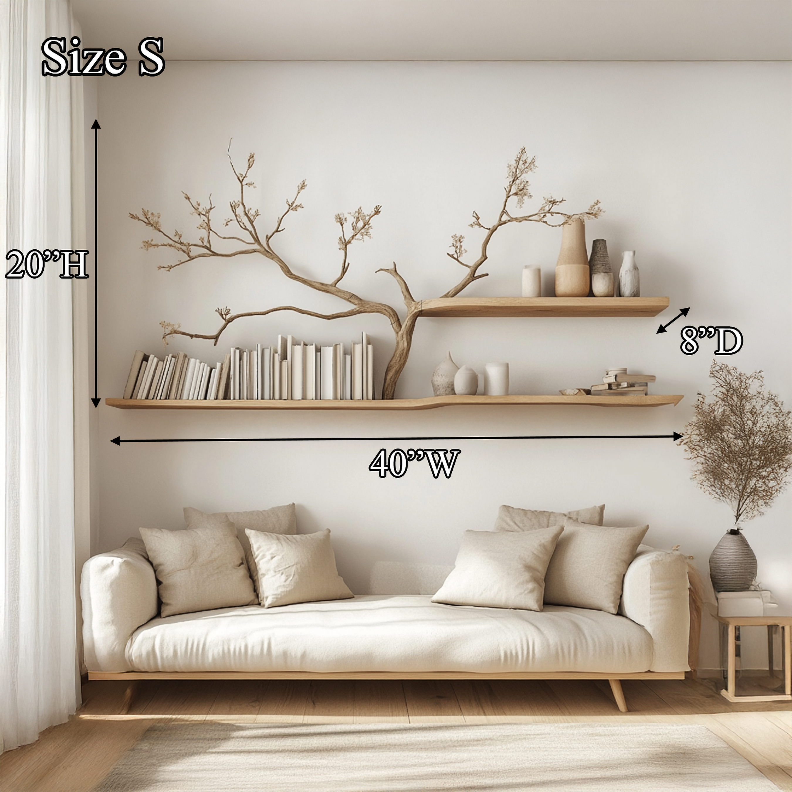 Rustic Tree Inspired Shelf Natural Boho Living Room SINLSATBS054