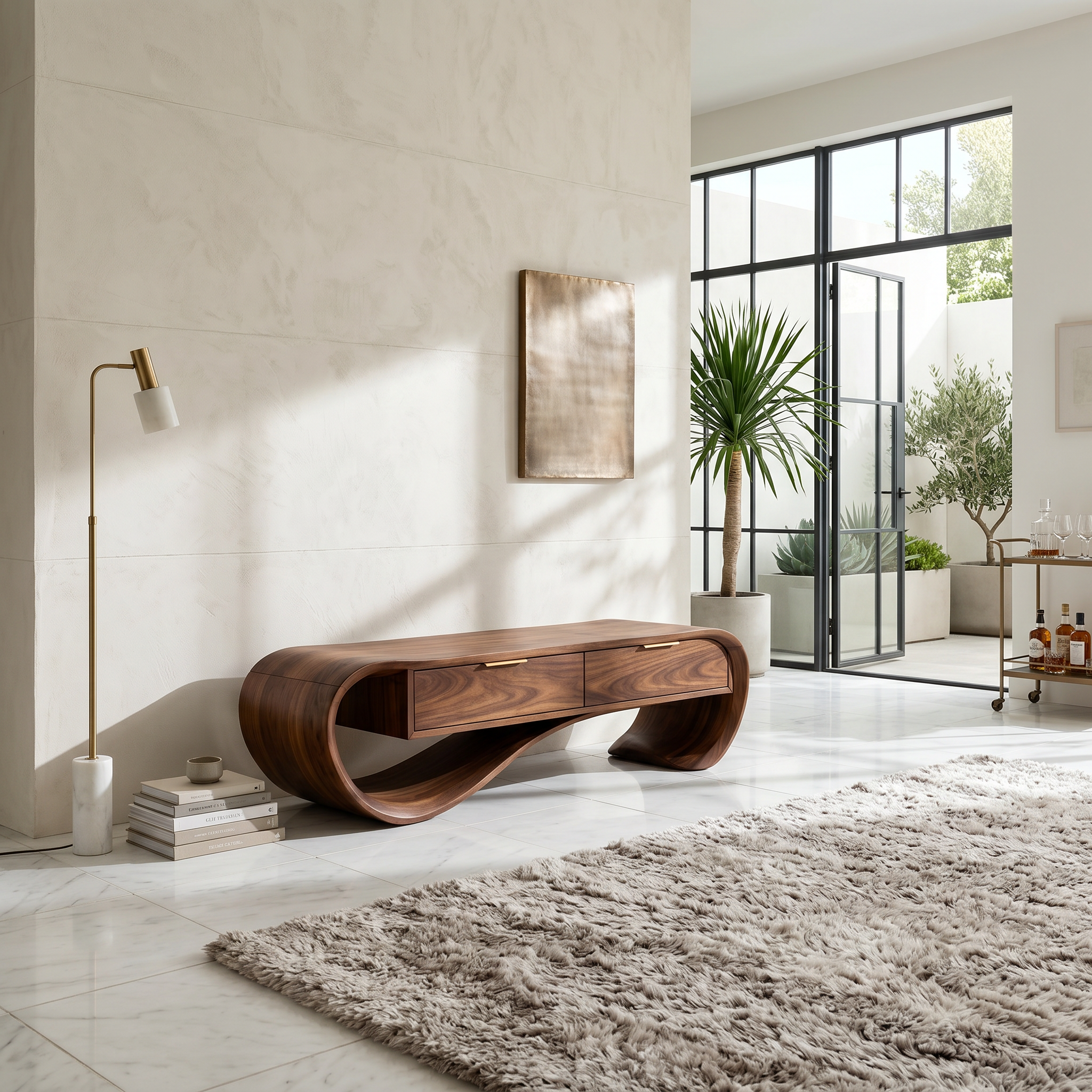 Contemporary Curved Bench With Drawer Storage For Entryway Interior SILDTTNBEN011