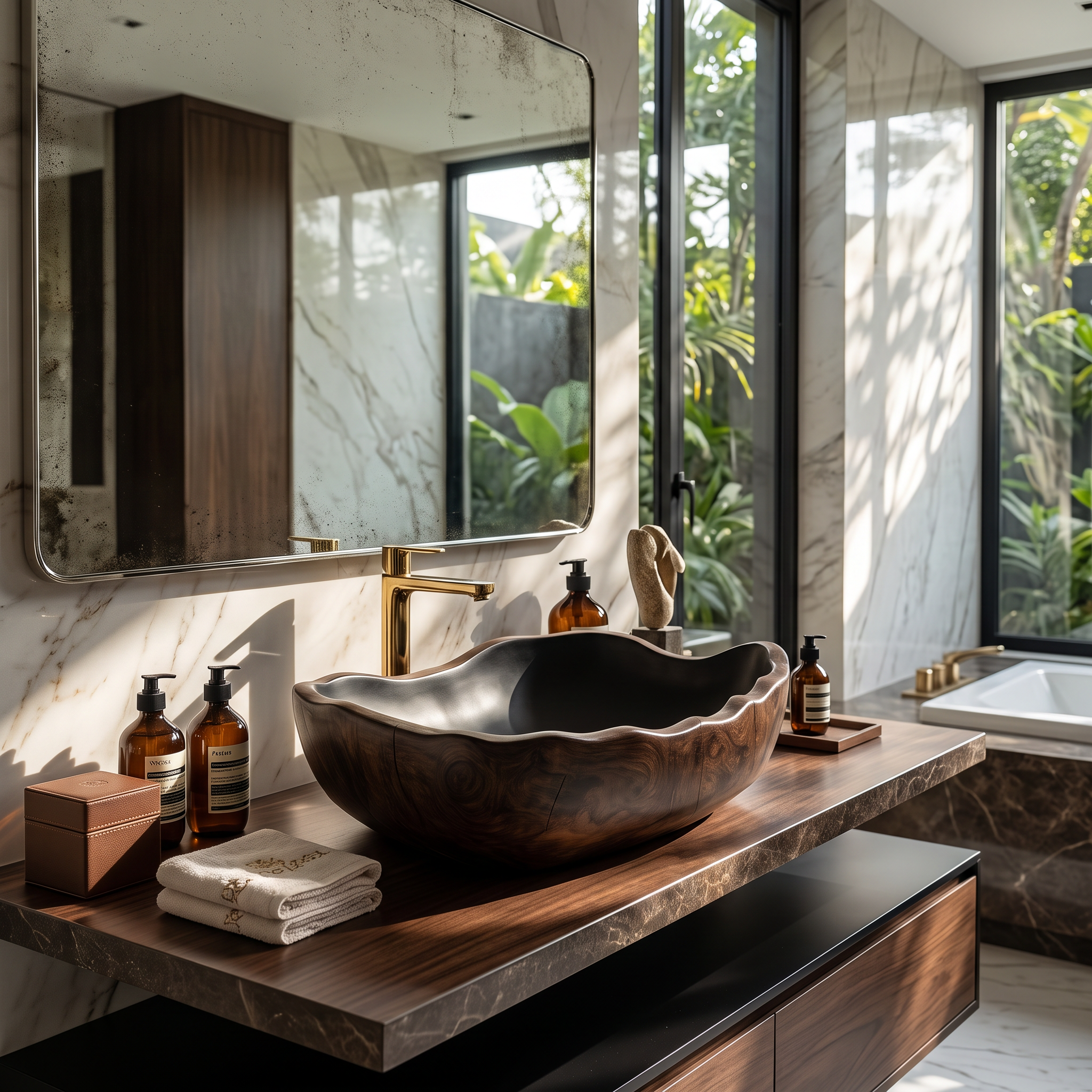 Solid Wood Sink Mid Century Look For Bathroom Interior SILDTTRVS012
