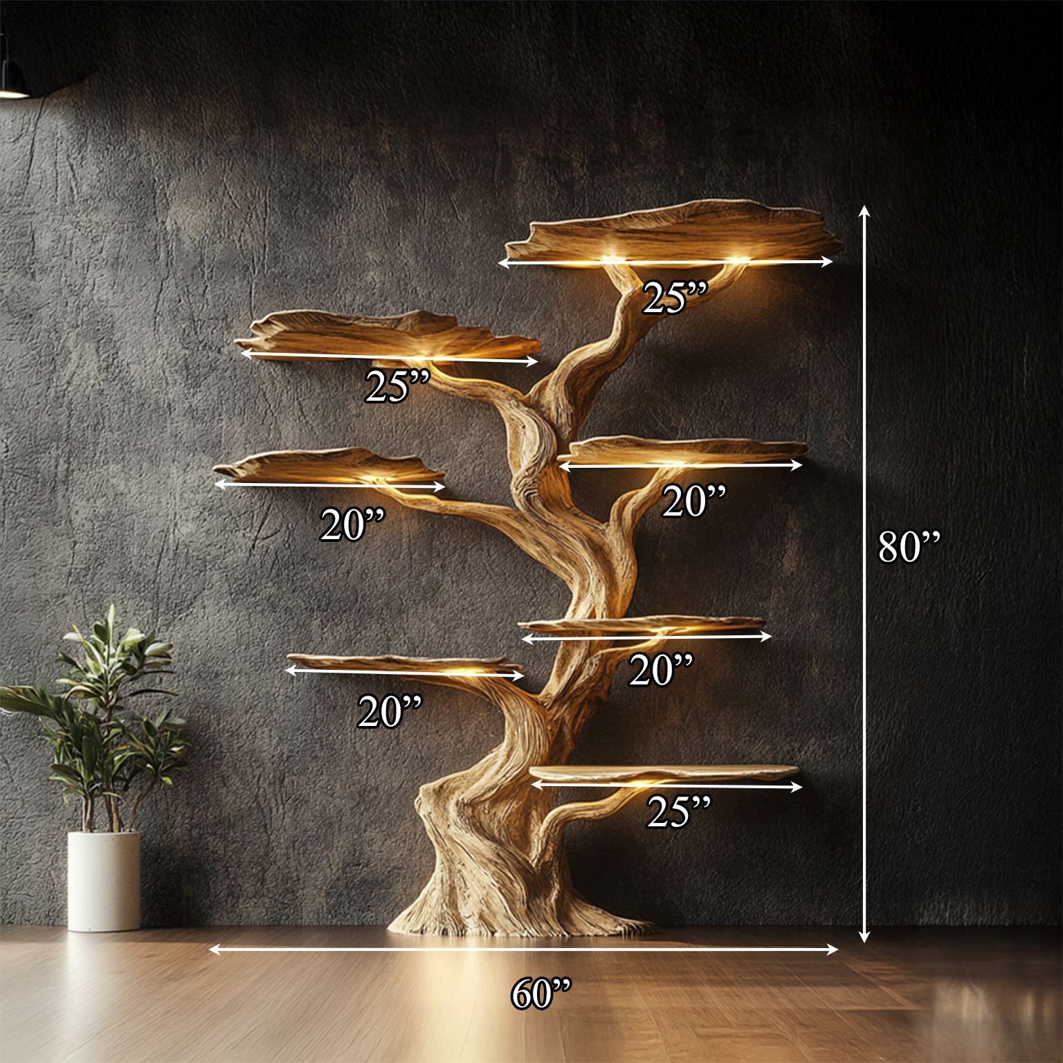 Modern Tree Bookshelf Wood Handmade Natural Gift SINLSATB191