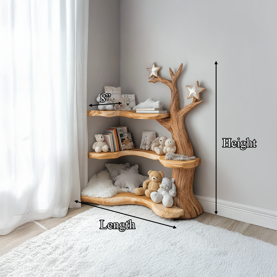Rustic Tree Bookshelf Nursery Reading Nook Storage SINLSATB313