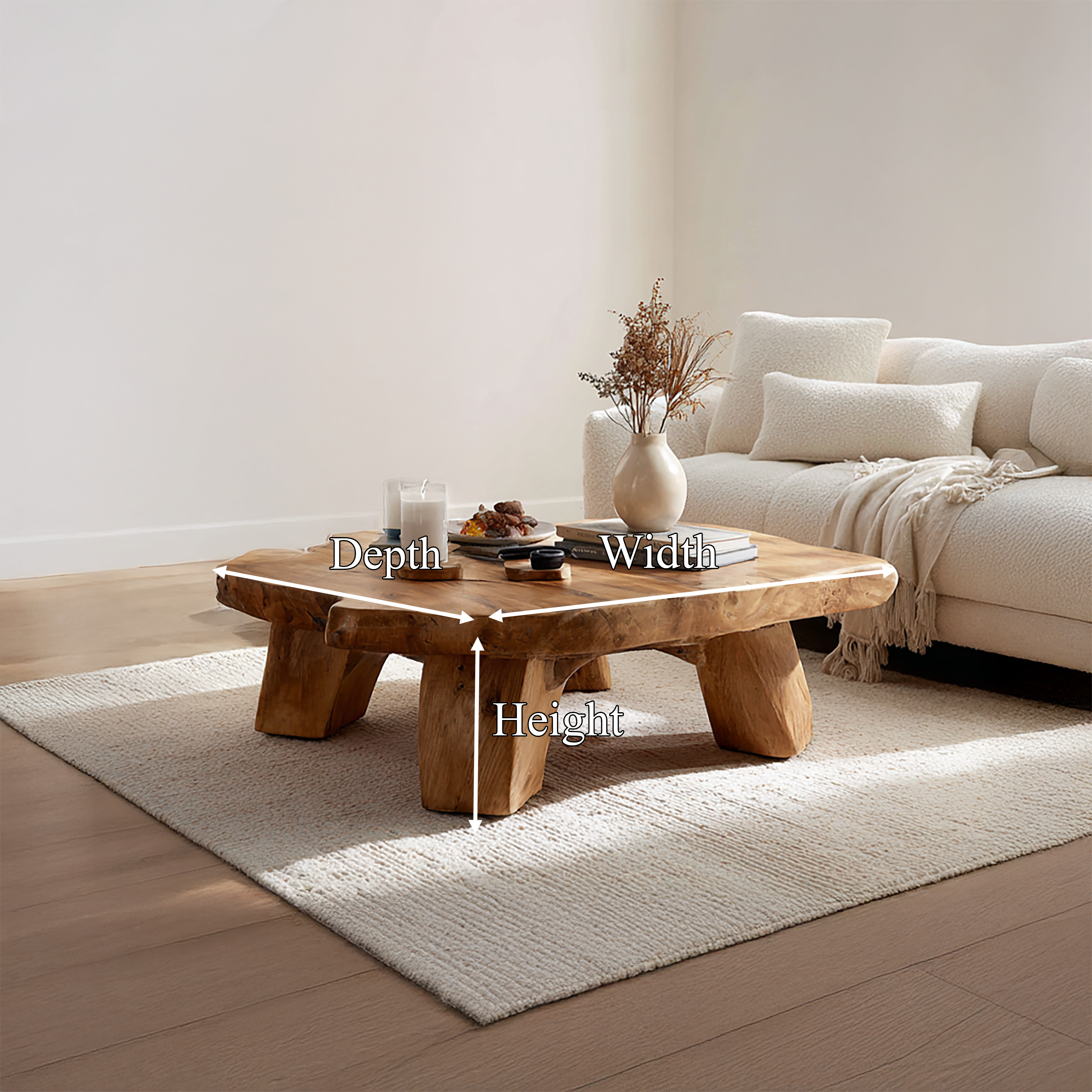 Handcrafted Mediterranean Inspired Solid Wood Coffee Table Cozy Living Room Interior SINLSACF280