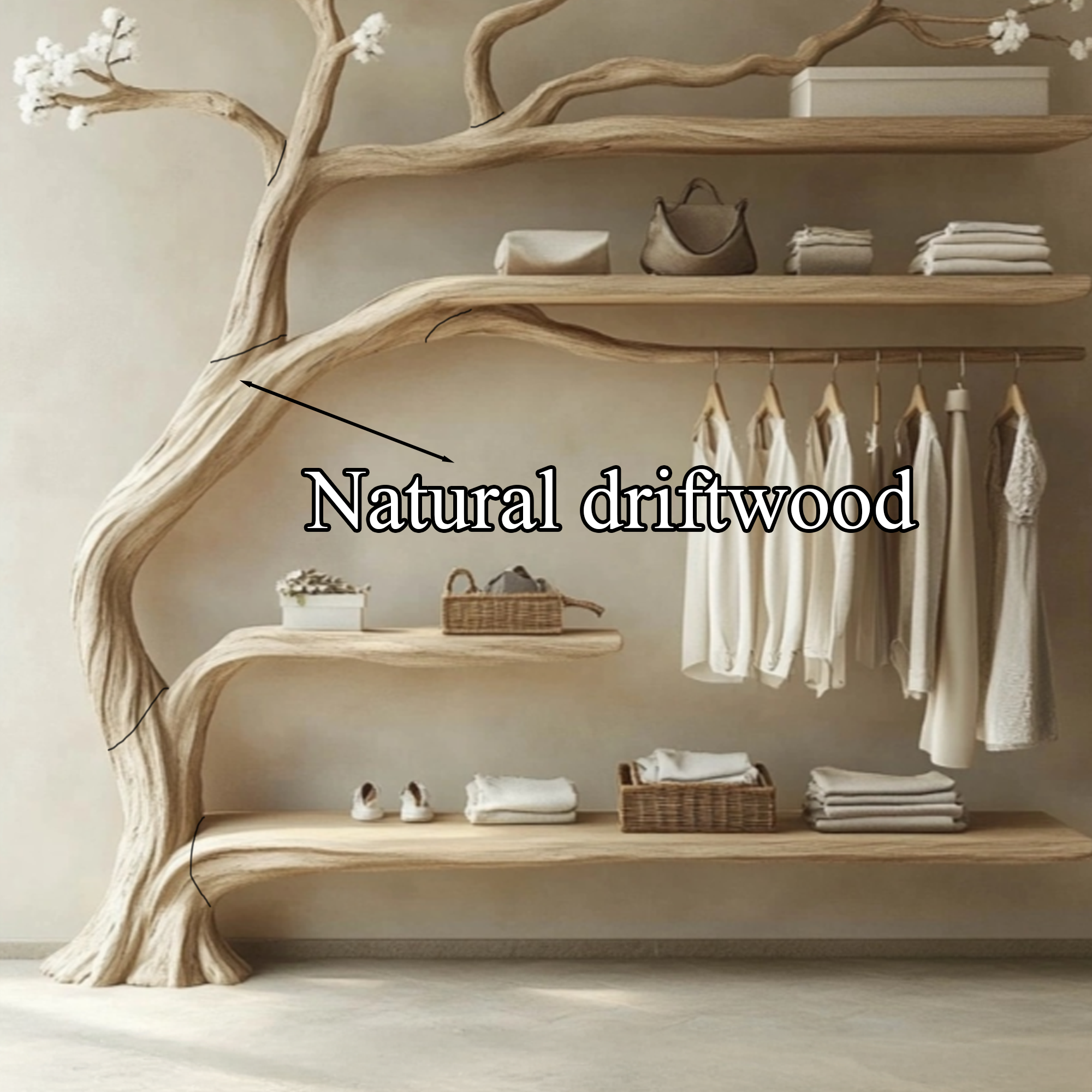 Wood Tree Branch Coat Rack Handcrafted SINLTB134