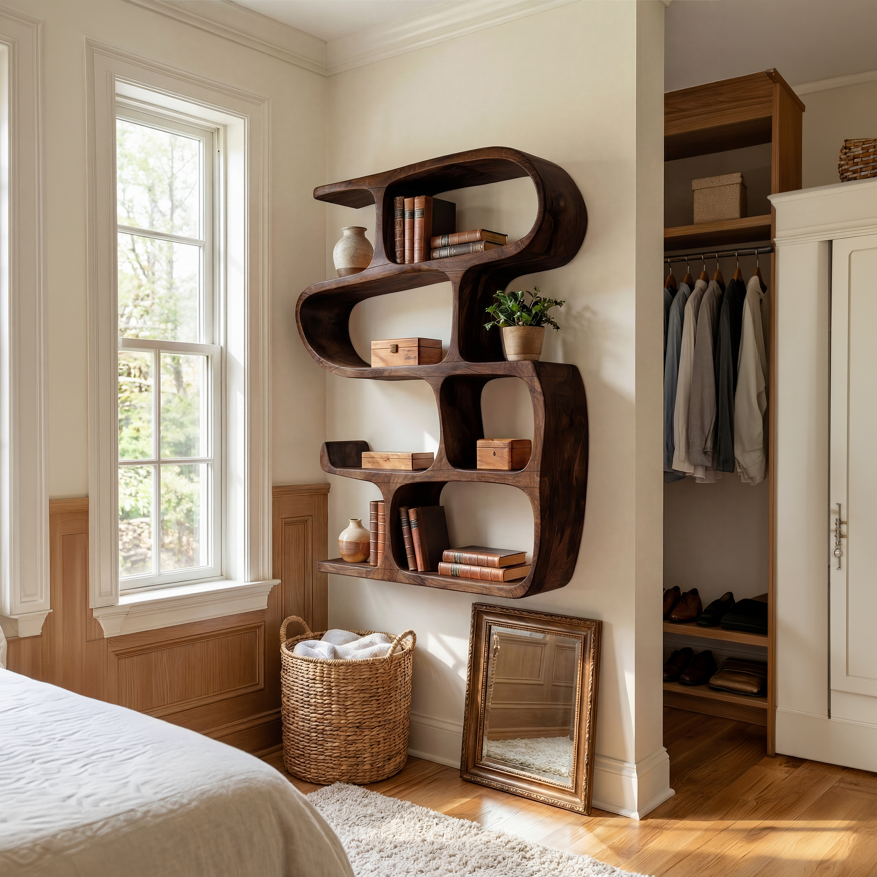 Modern Curved Bookshelf Entryway Storage Display SILDTTRBS009