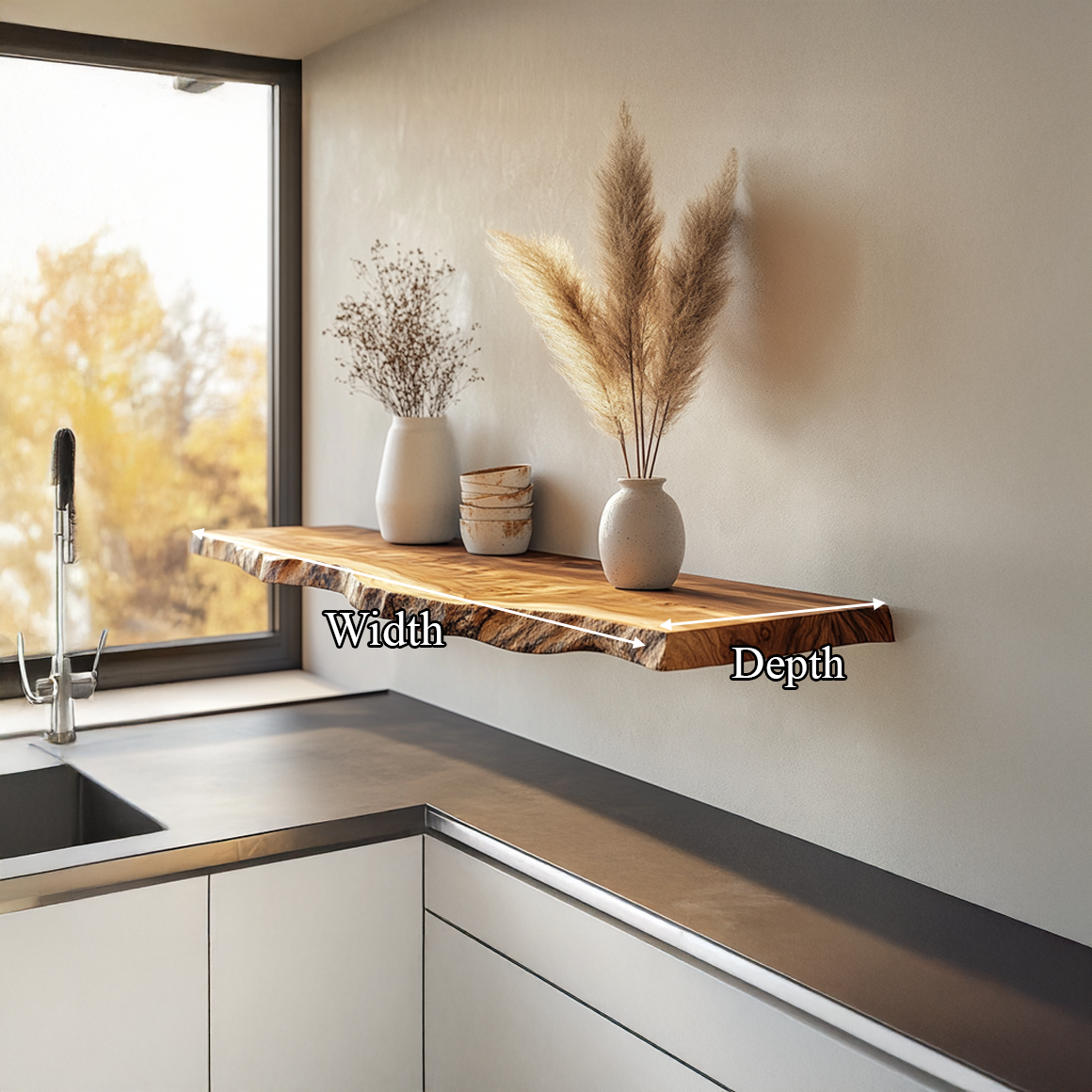 Rustic Live Edge Floating Shelf Natural Handcrafted Kitchen Decor SINLSAFL297