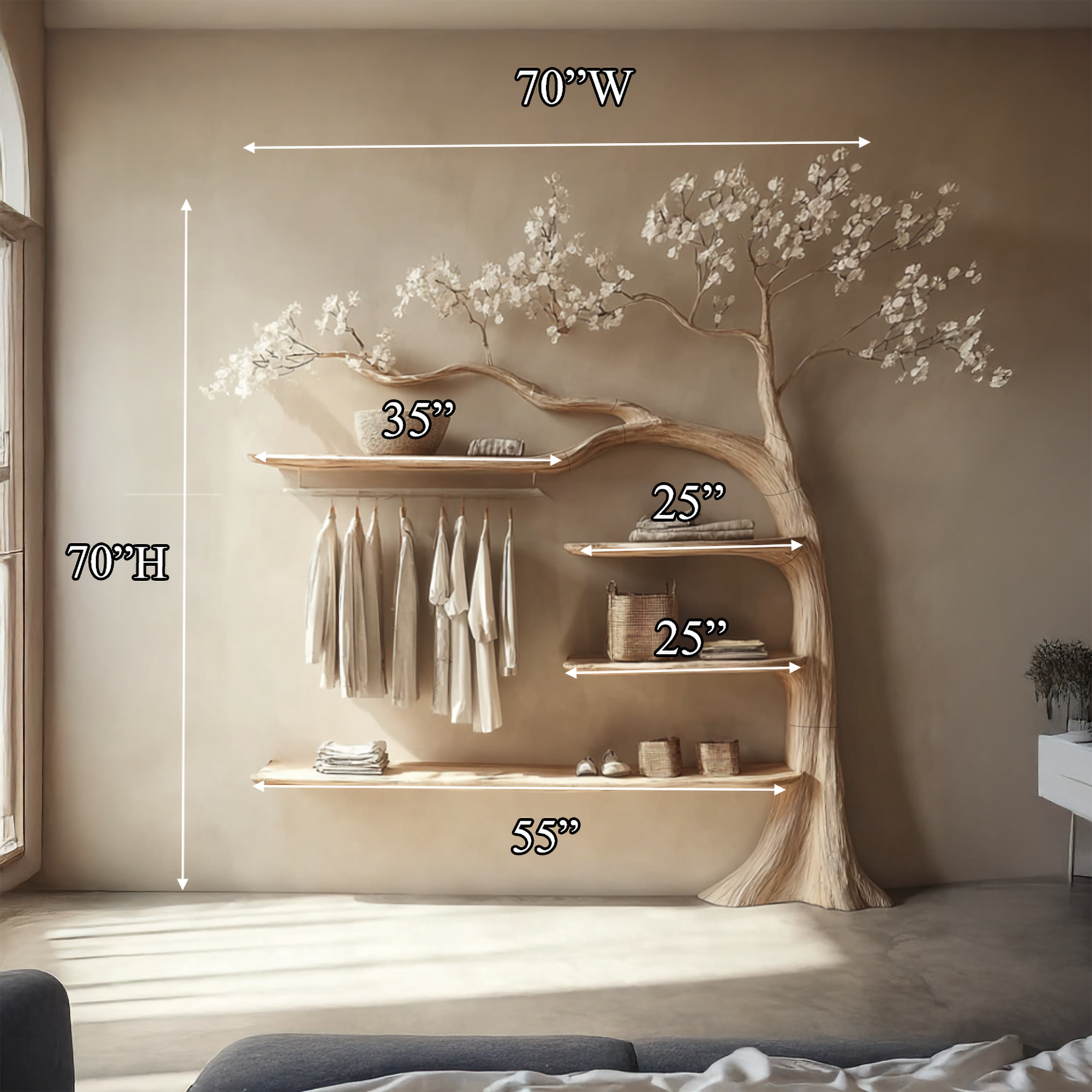 Rustic Tree Coat Rack Bedroom Closet SINLSATB284