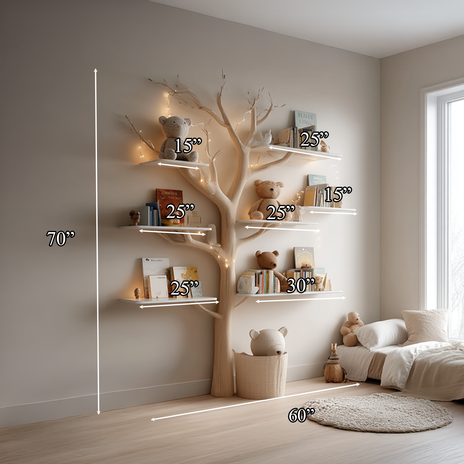 Midcentury Tree Bookcase Study Room Nursery SINLSATB258