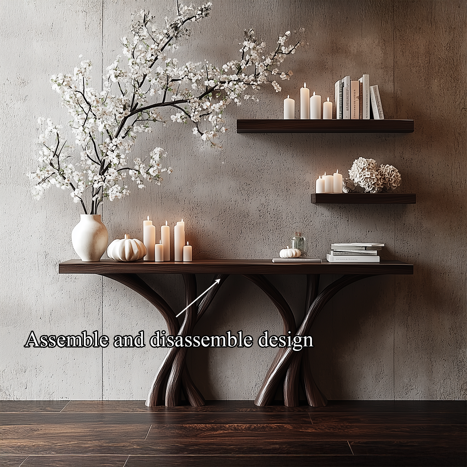 Sculptural Console Table Solid Wood Organic Rustic Gift SINLSACS084