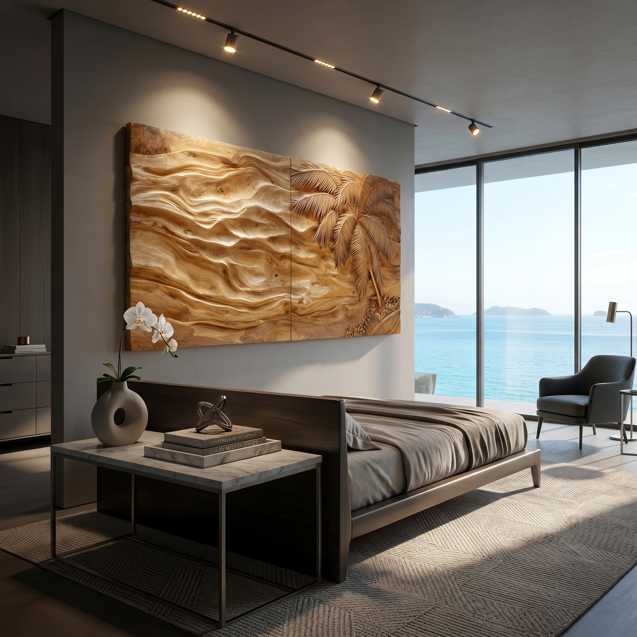 Tropical Modern Palm Wood Wall Art Neutral Living Room Decor SILDTTRWA129